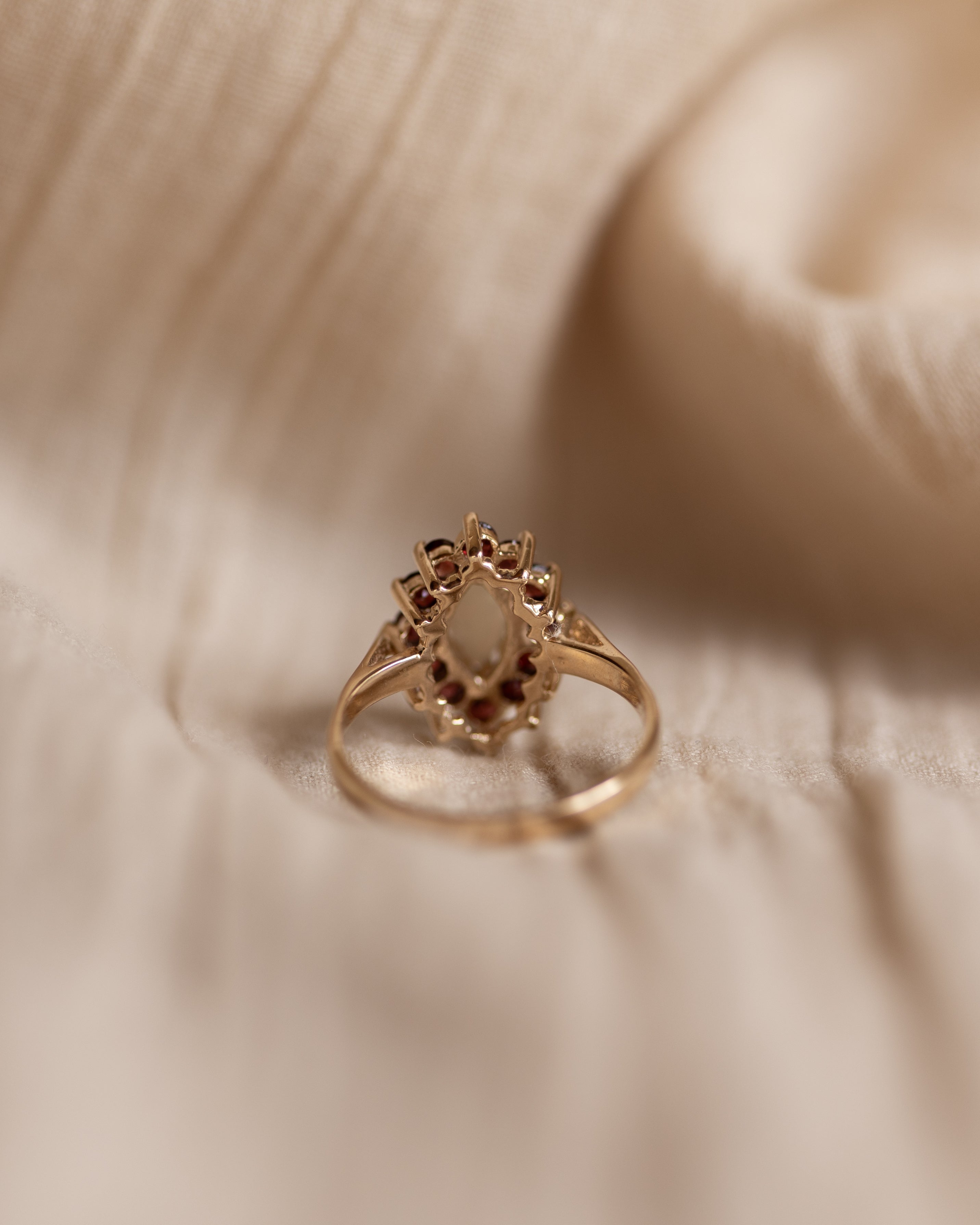 Rachel 1976 Vintage 9ct Gold Opal & Garnet Marquise Cluster Ring
