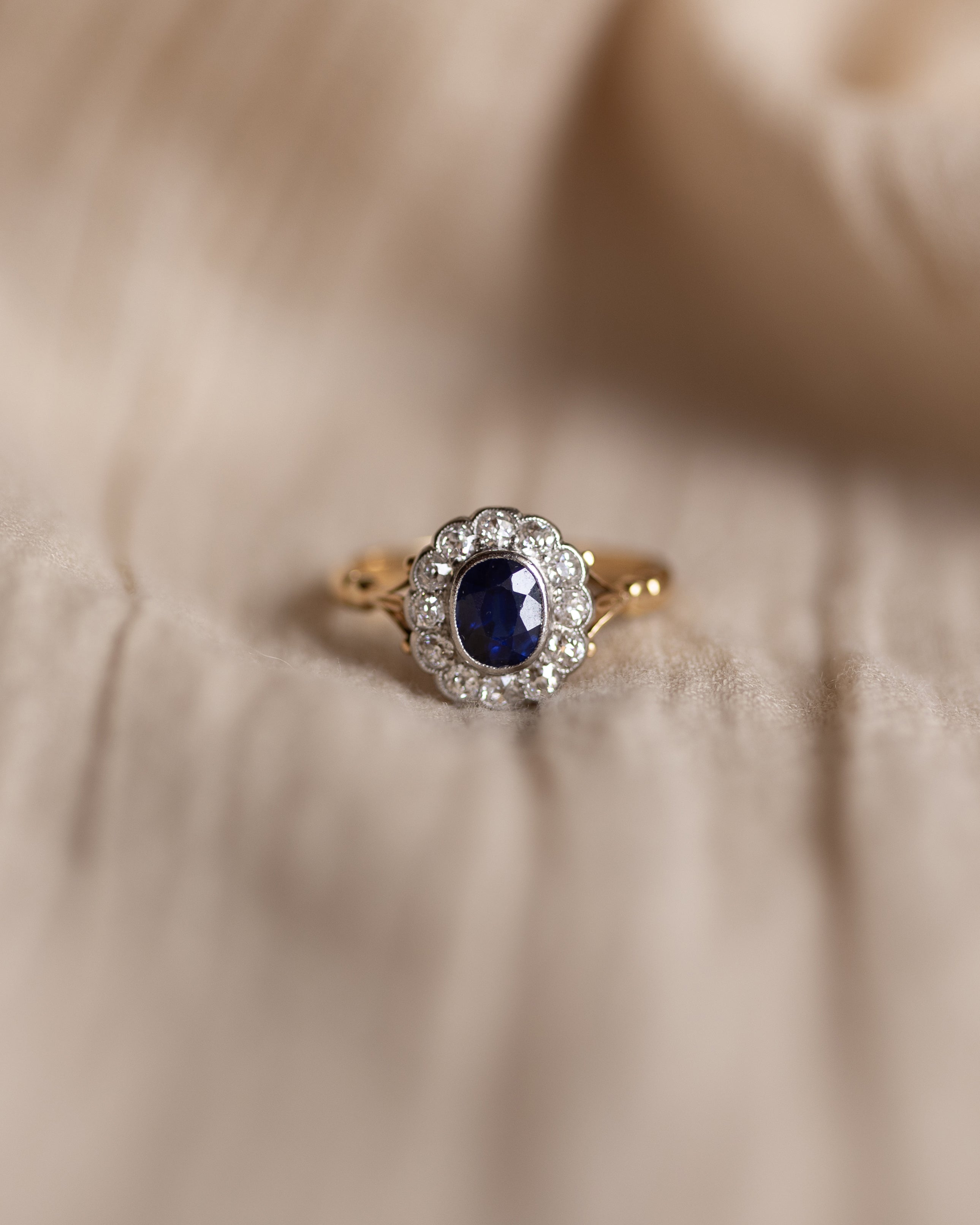 Image of Mariam Antique 18ct Gold Sapphire & Diamond Cluster Ring