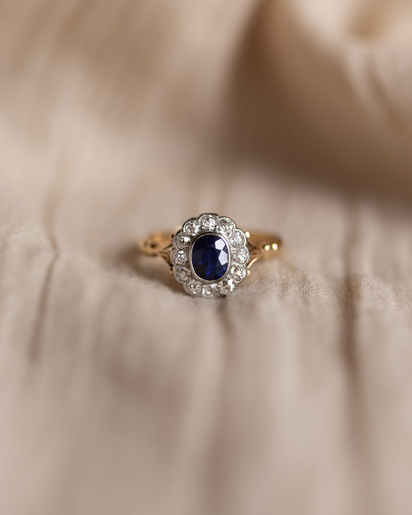 Mariam Antique 18ct Gold Sapphire & Diamond Cluster Ring