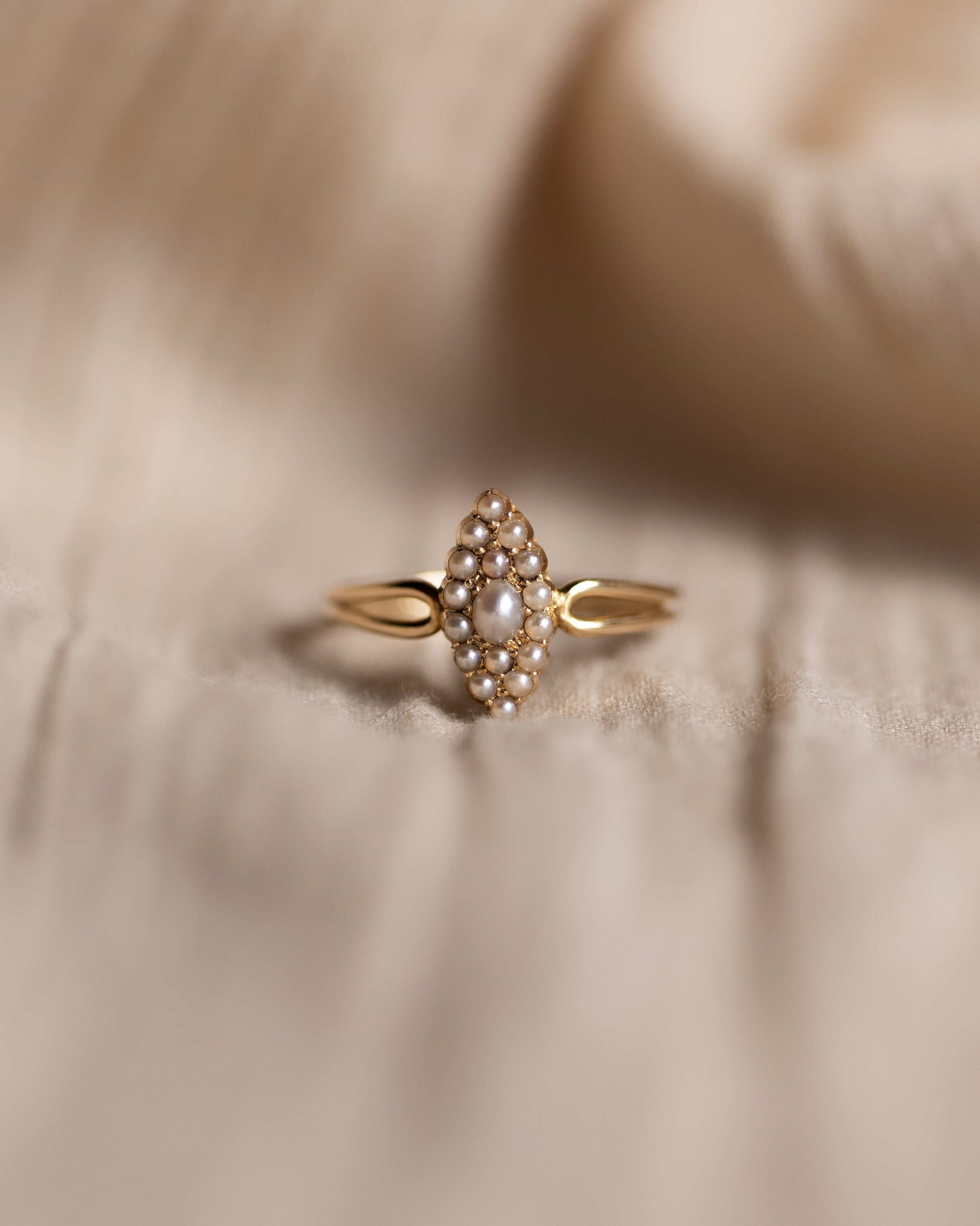 Ophelia Antique 15ct Gold Pearl Marquise Cluster Ring