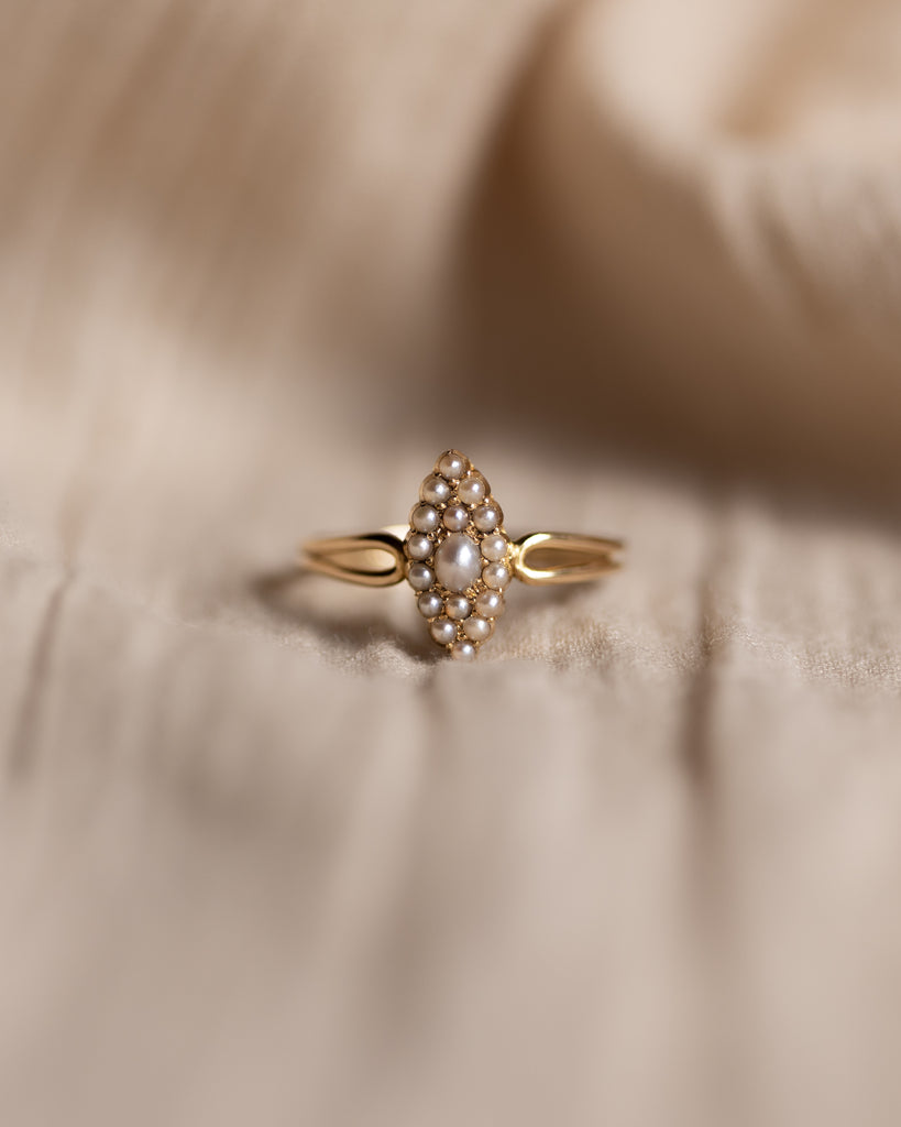Ophelia Antique 15ct Gold Pearl Marquise Cluster Ring