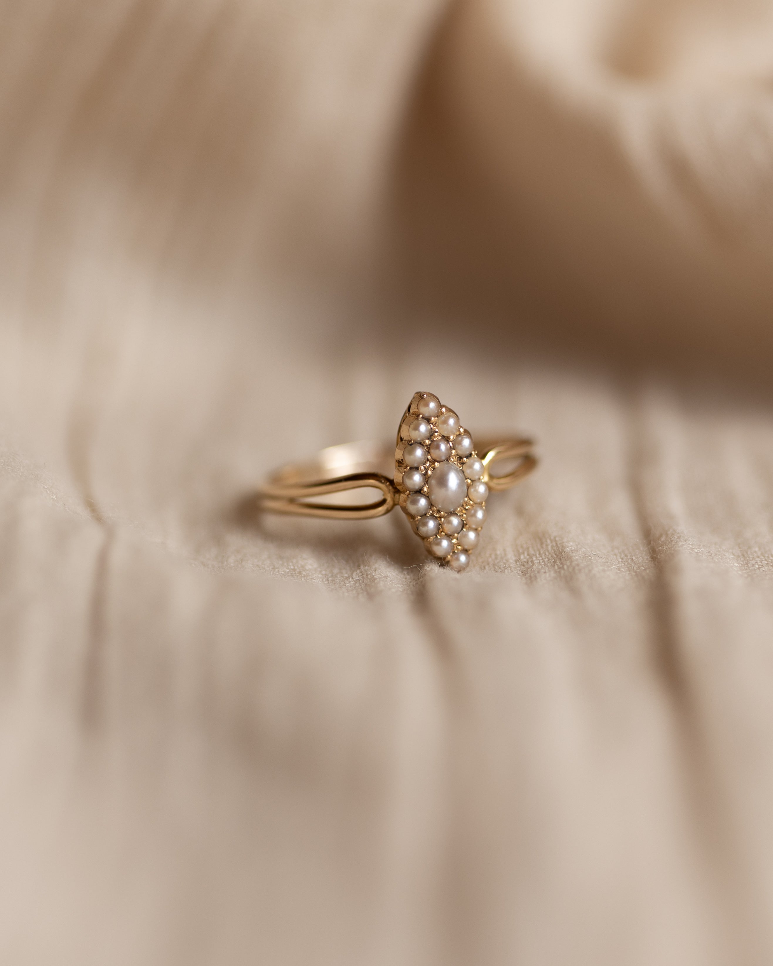 Ophelia Antique 15ct Gold Pearl Marquise Cluster Ring
