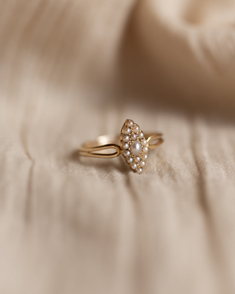 Ophelia Antique 15ct Gold Pearl Marquise Cluster Ring