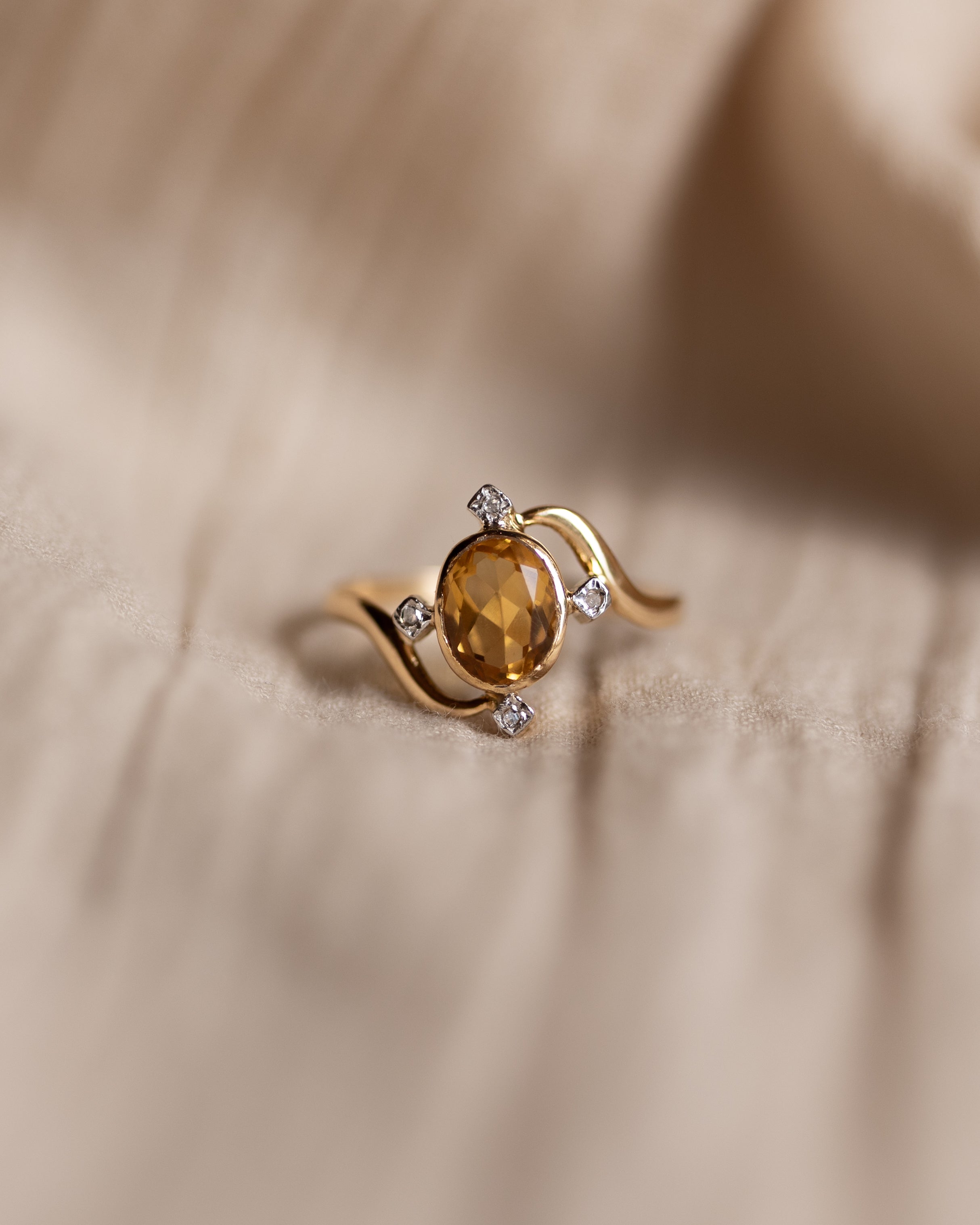 Image of Clotilde Antique 18ct Gold Citrine & Diamond Five Stone Twist Ring
