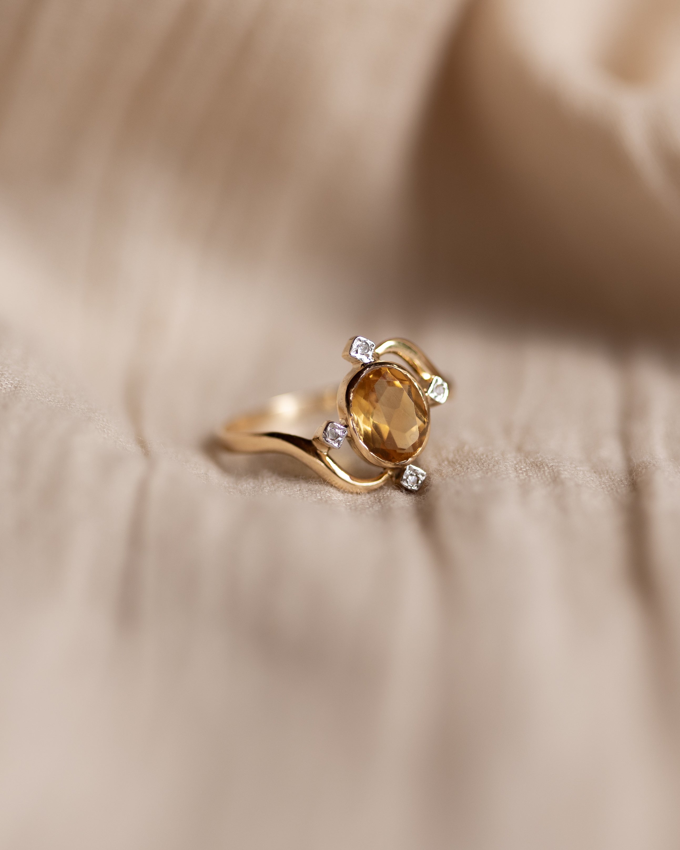Clotilde Antique 18ct Gold Citrine & Diamond Five Stone Twist Ring