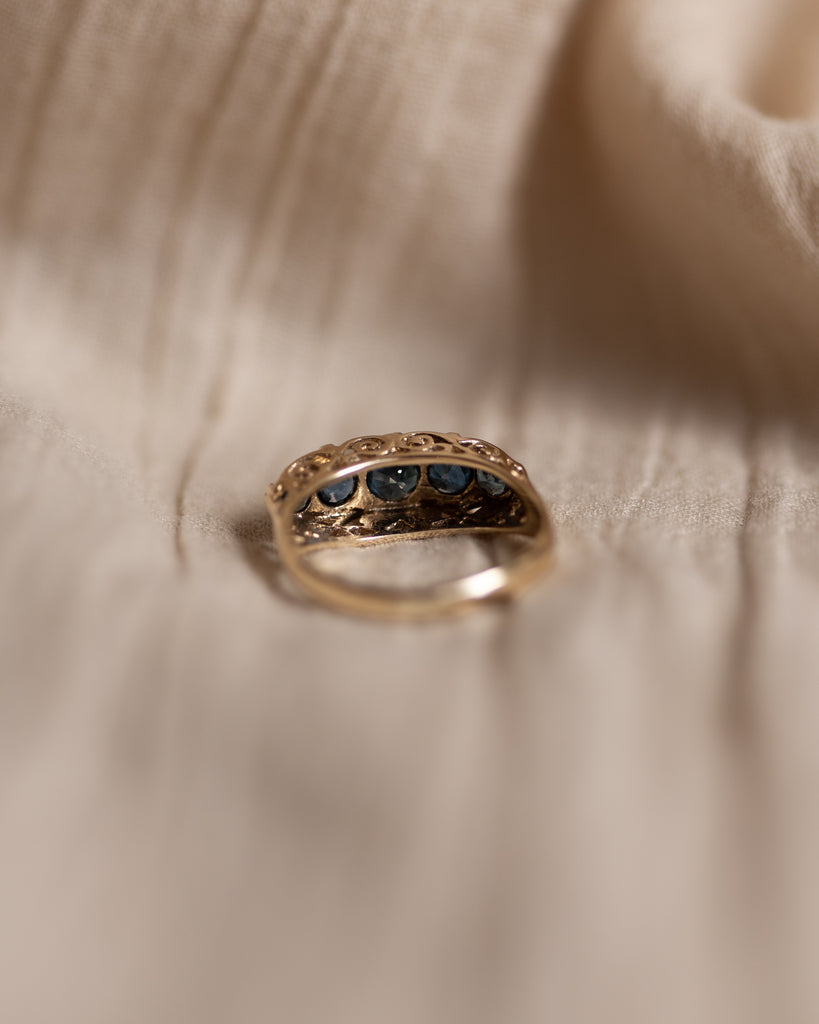 Henrietta 1978 Vintage 9ct Gold Blue Topaz Five Stone Ring
