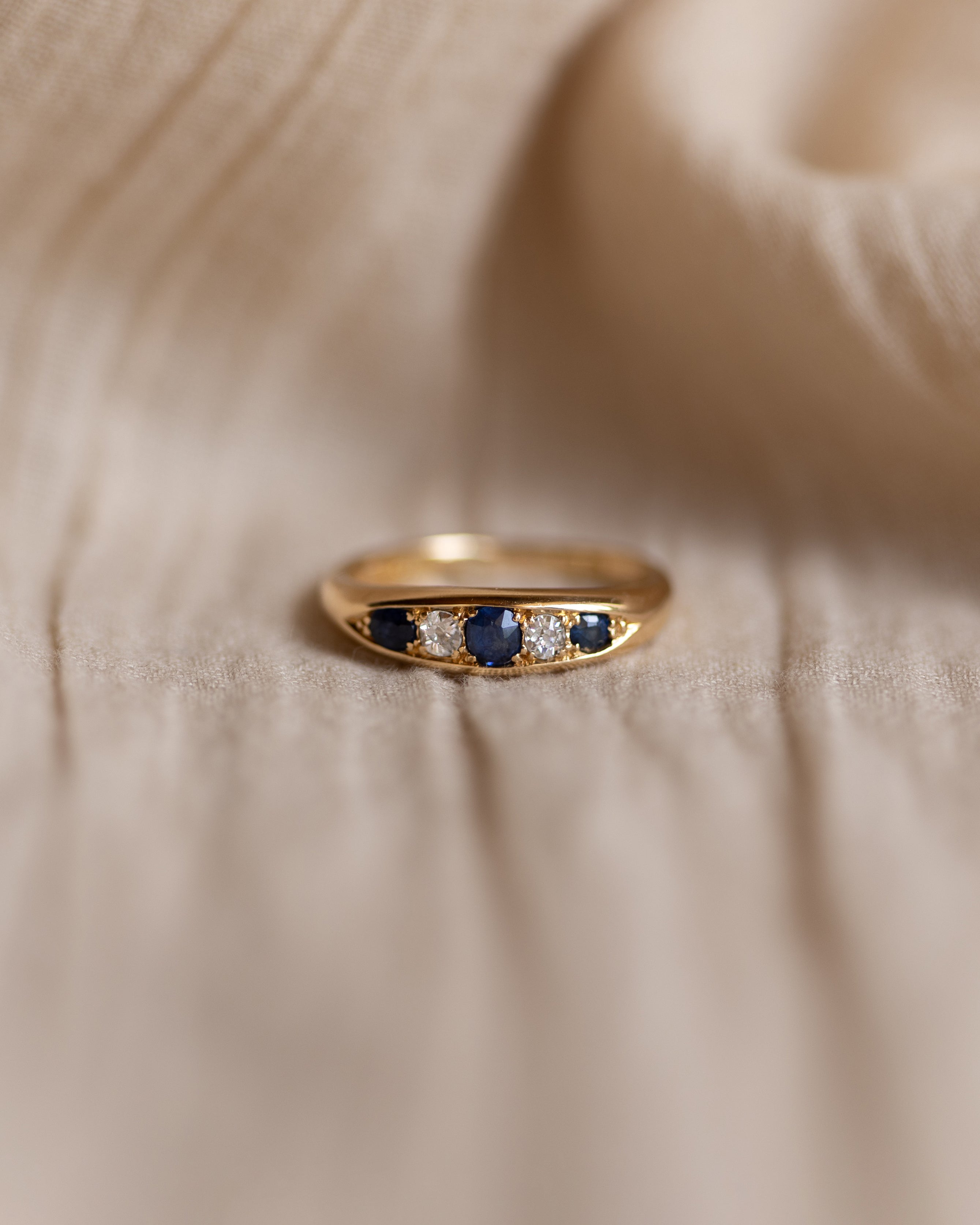 Augusta Antique 18ct Gold Sapphire & Diamond Five Stone Ring