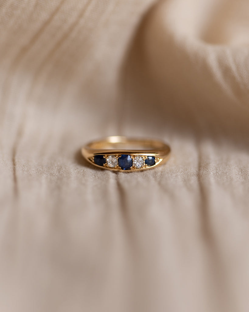 Augusta Antique 18ct Gold Sapphire & Diamond Five Stone Ring
