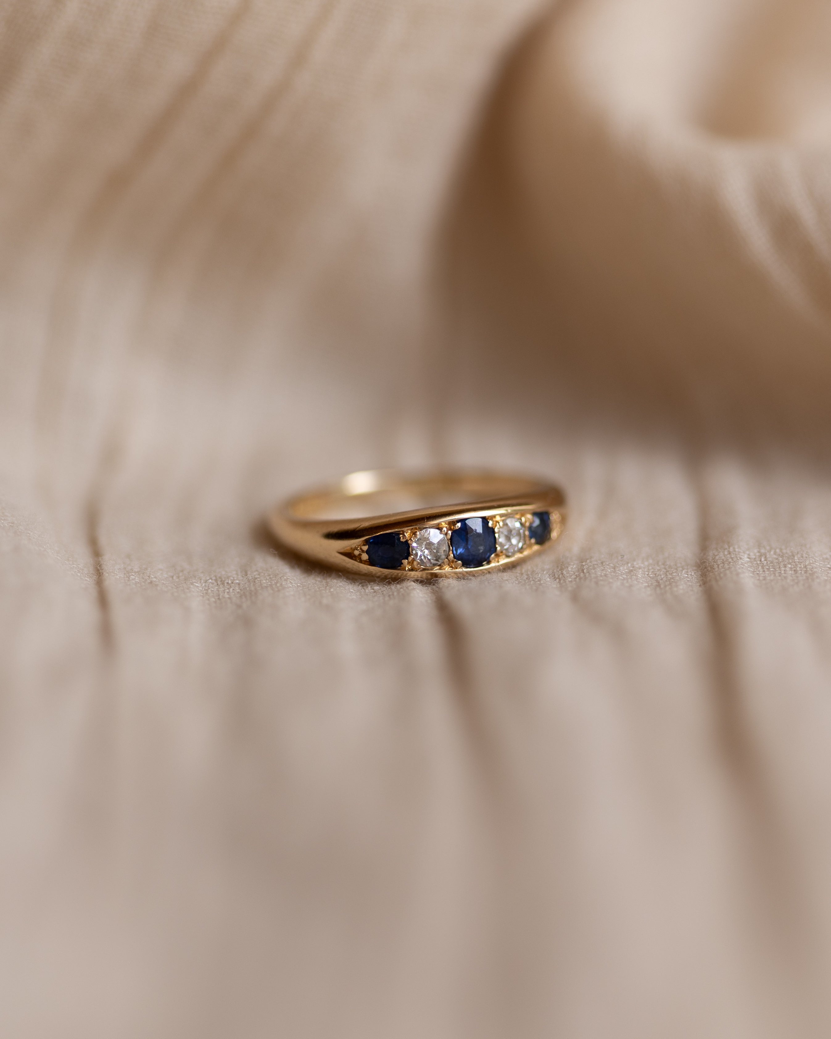 Augusta Antique 18ct Gold Sapphire & Diamond Five Stone Ring
