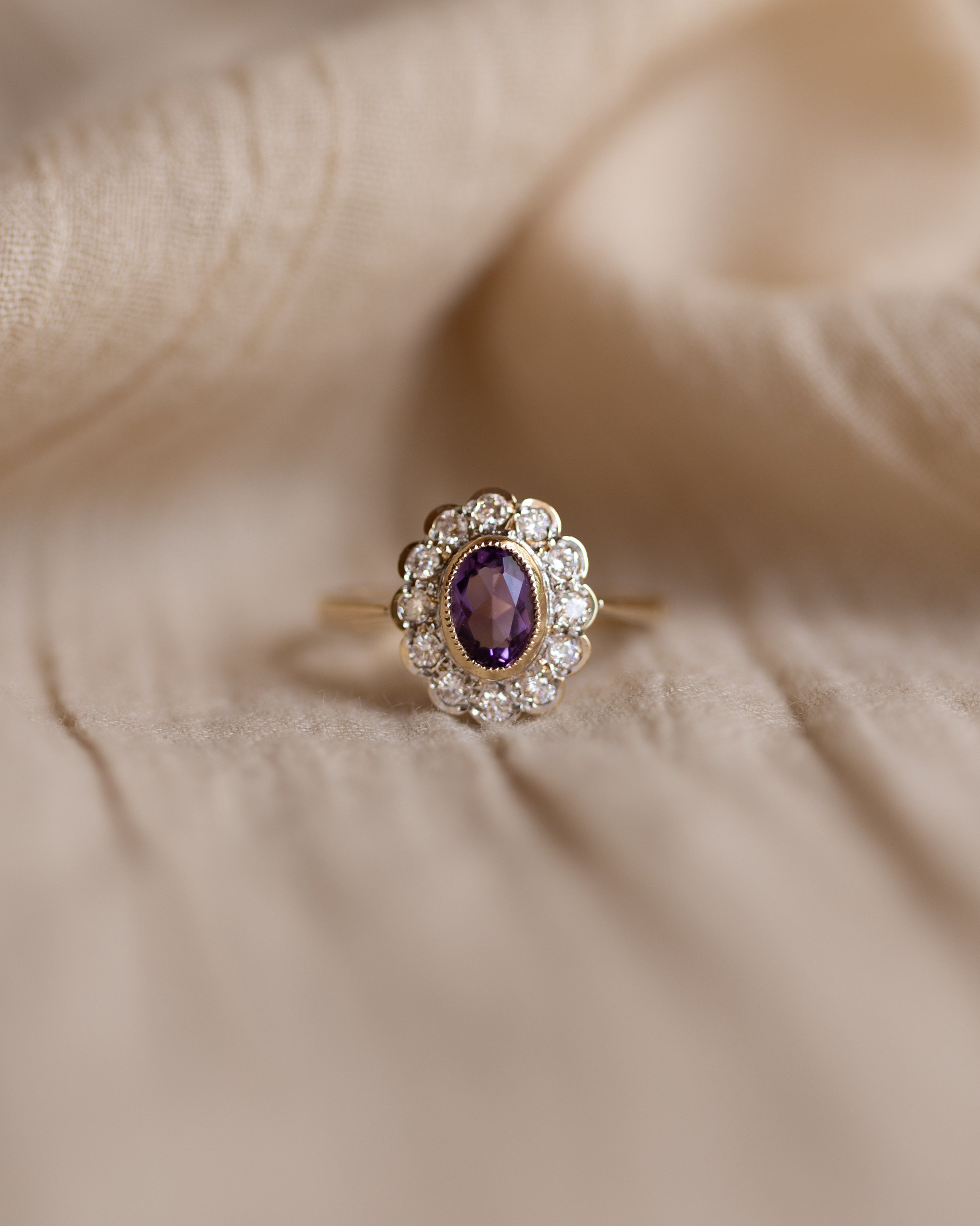 Violet 1994 Vintage 9ct Gold Amethyst & CZ Cluster Ring
