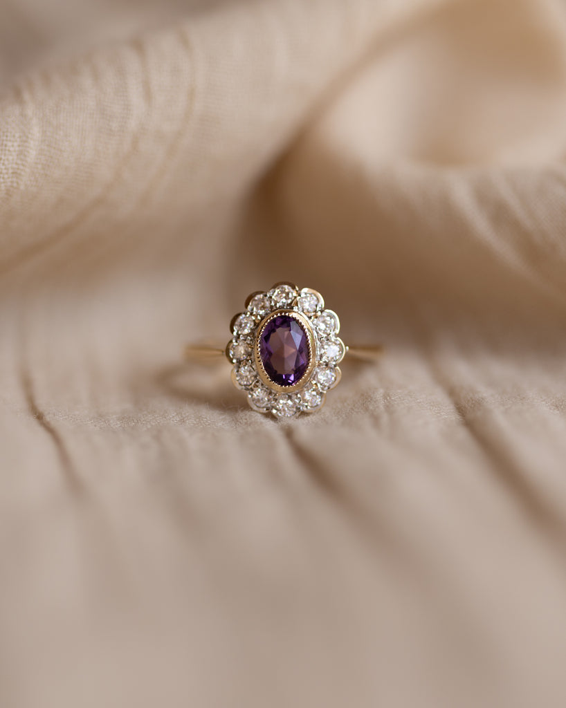 Violet 1994 Vintage 9ct Gold Amethyst & CZ Cluster Ring