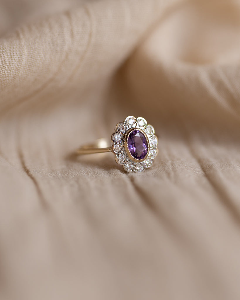 Violet 1994 Vintage 9ct Gold Amethyst & CZ Cluster Ring