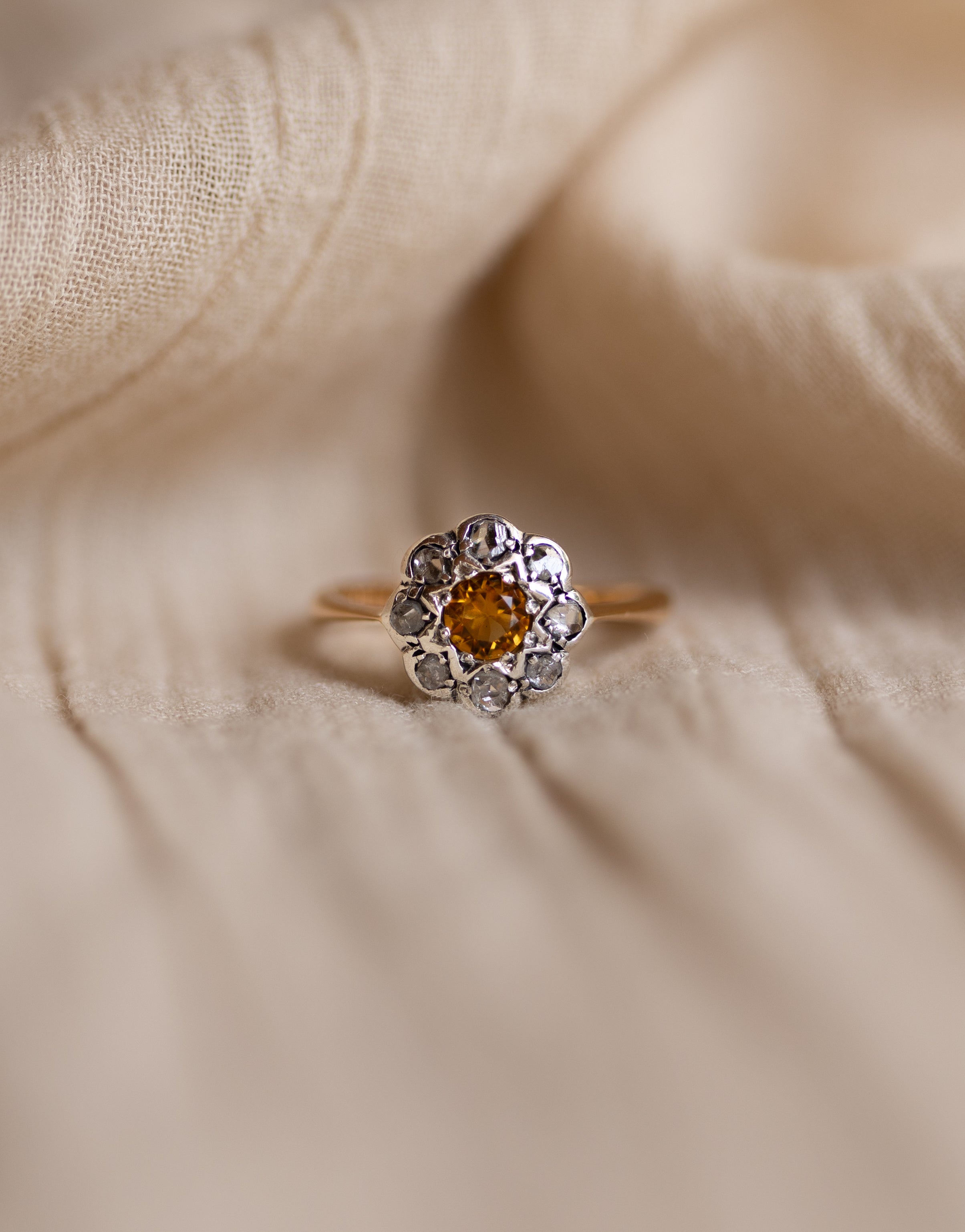 Morwenna Antique 18ct Gold Citrine & Diamond Cluster Ring