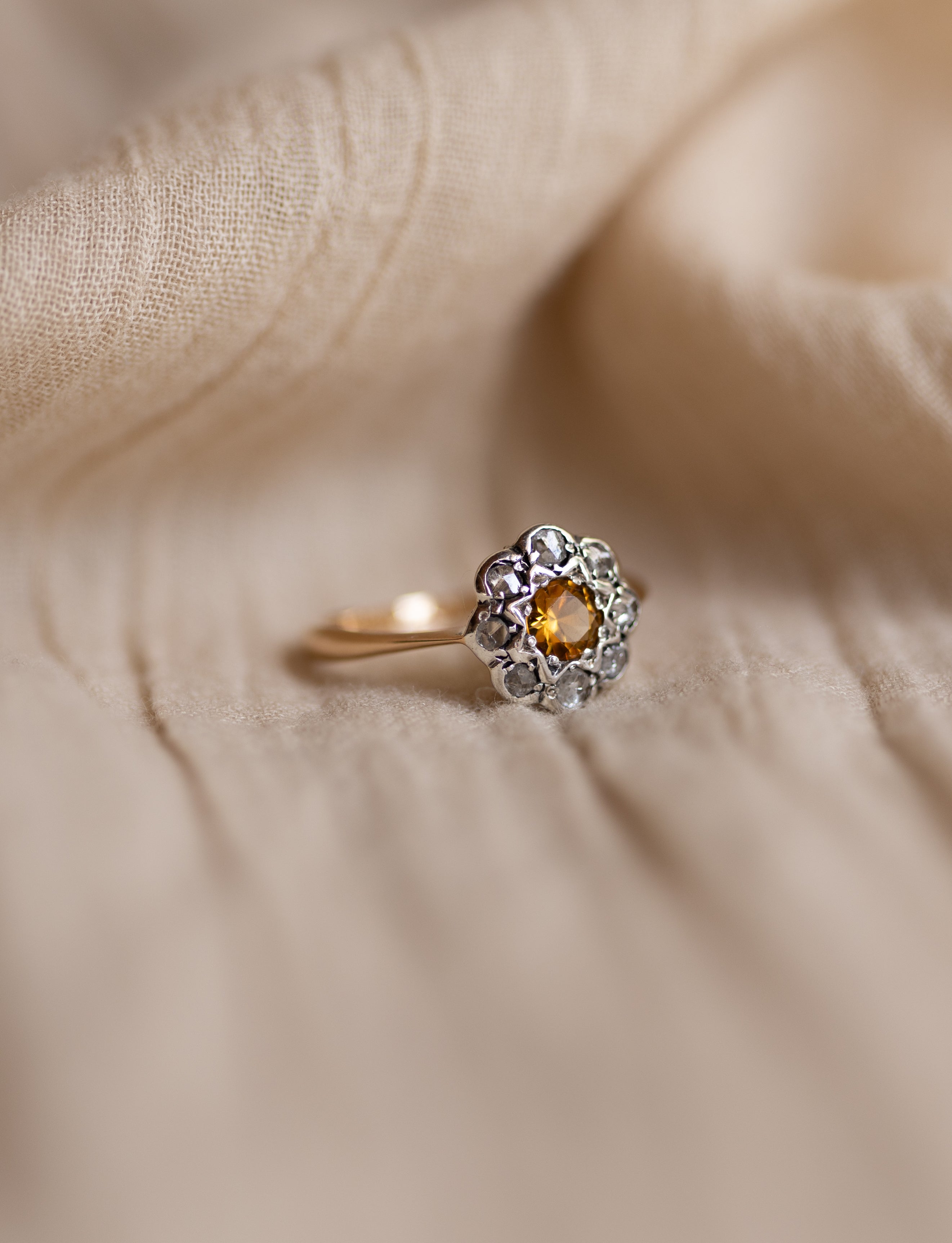 Morwenna Antique 18ct Gold Citrine & Diamond Cluster Ring