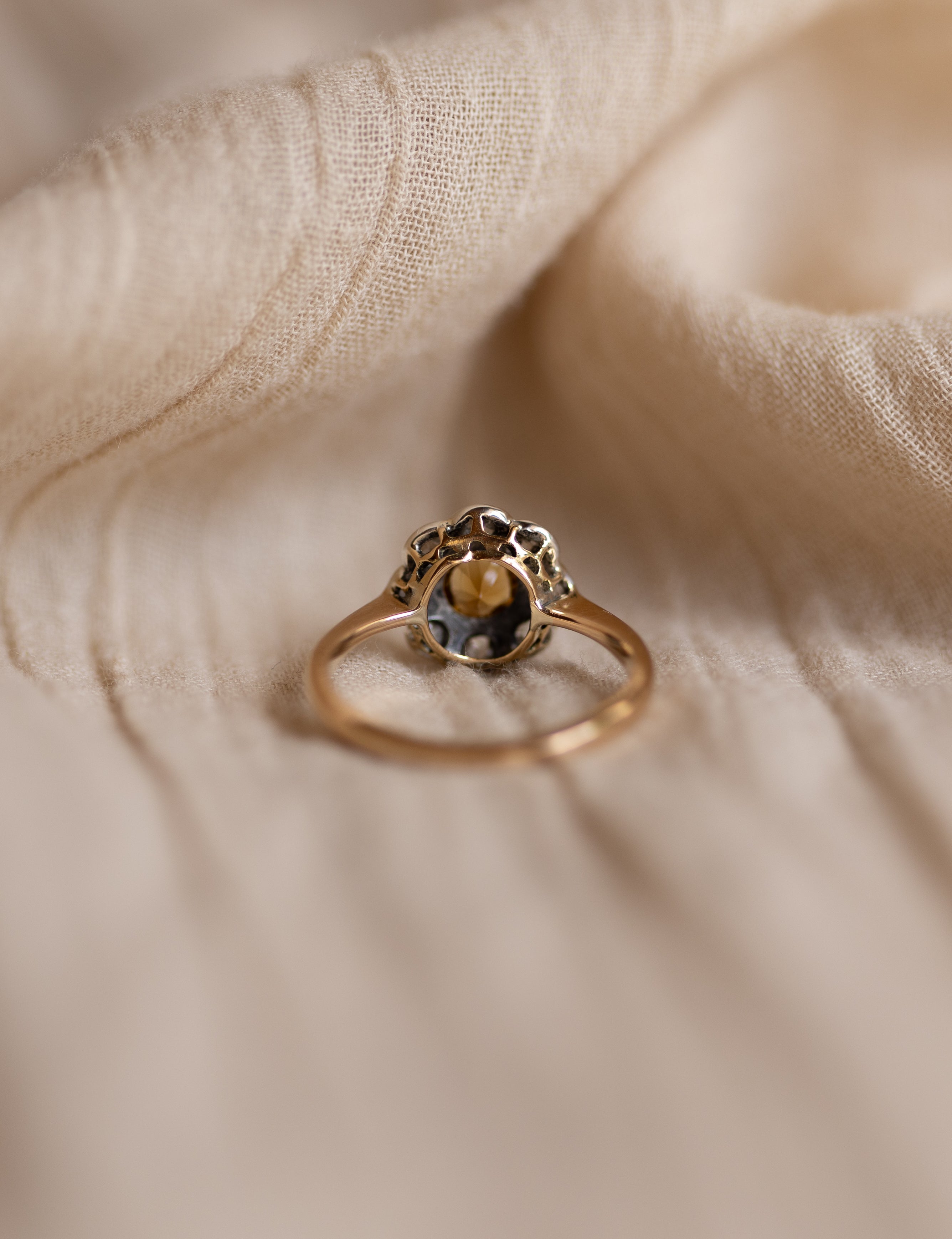 Morwenna Antique 18ct Gold Citrine & Diamond Cluster Ring