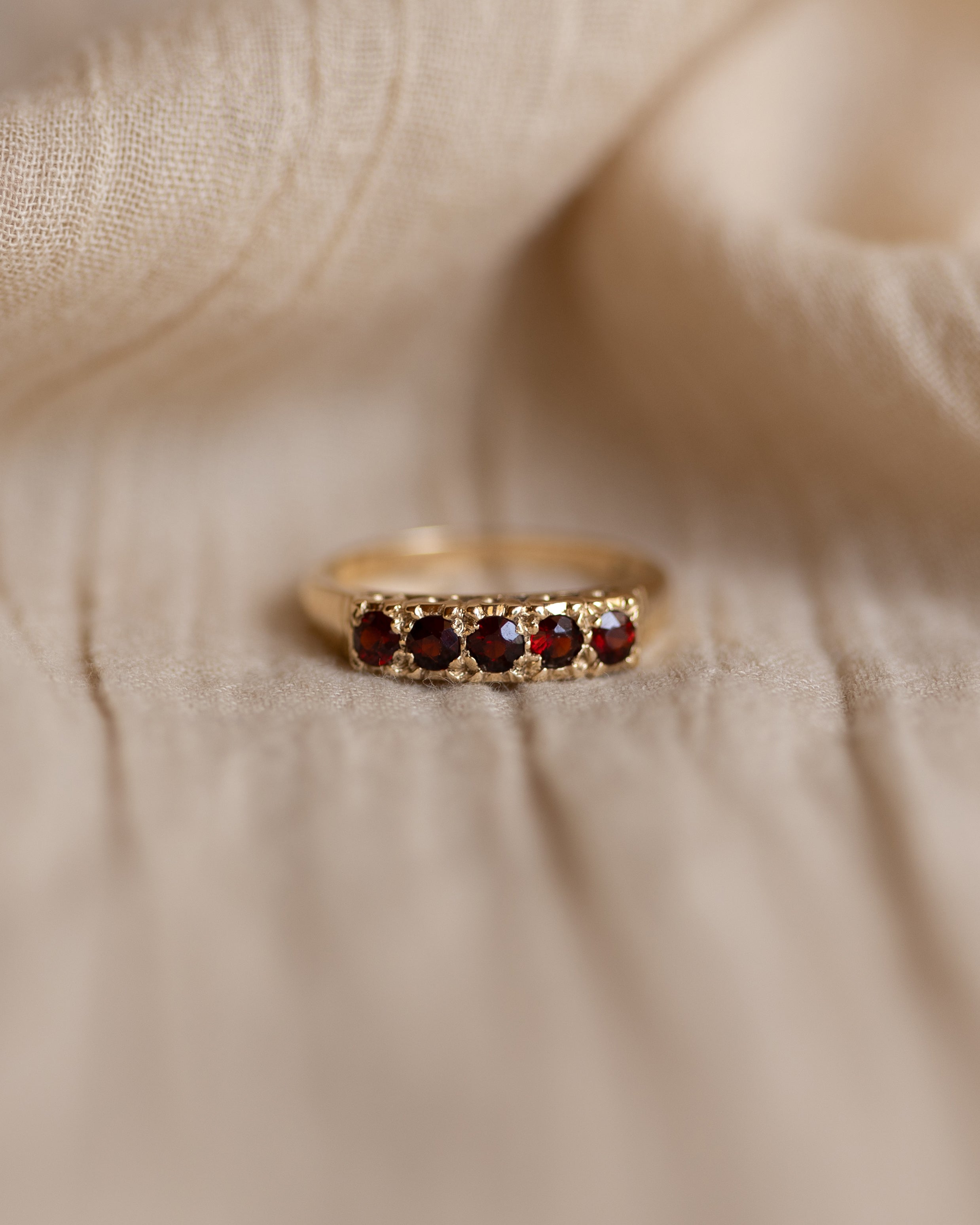 Image of Marianne 1975 Vintage 9ct Gold Garnet Five Stone Ring