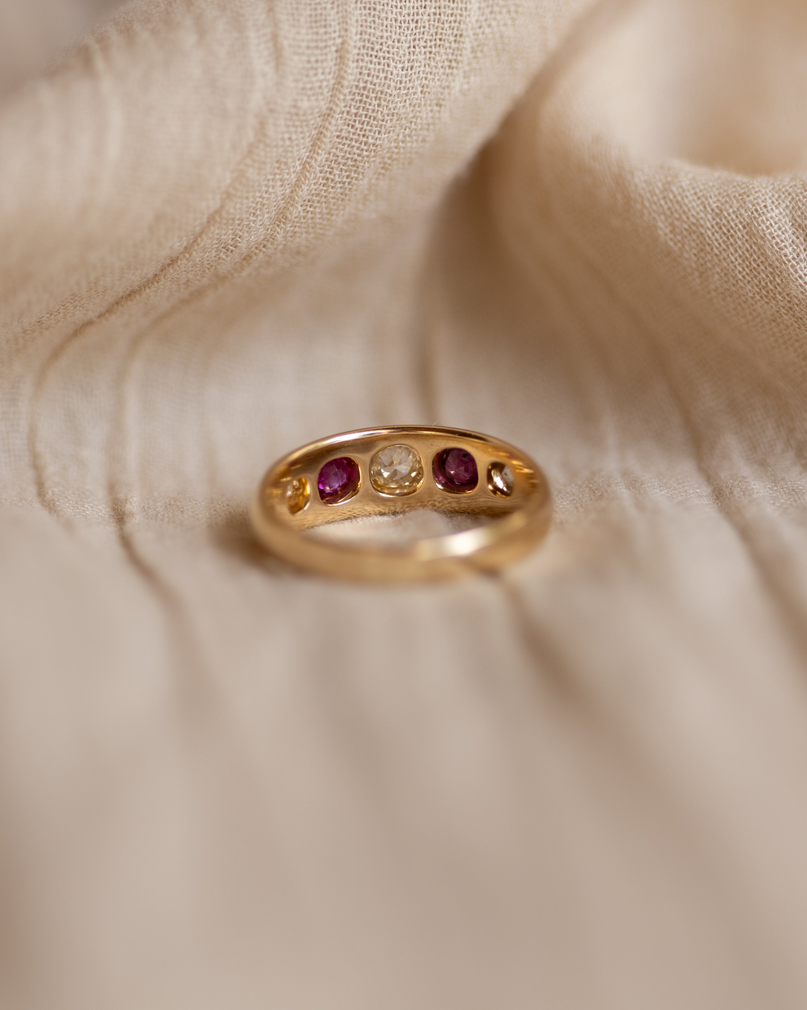 Penelope 1903 Antique 18ct Gold Star Set Diamond & Ruby Five Stone Ring