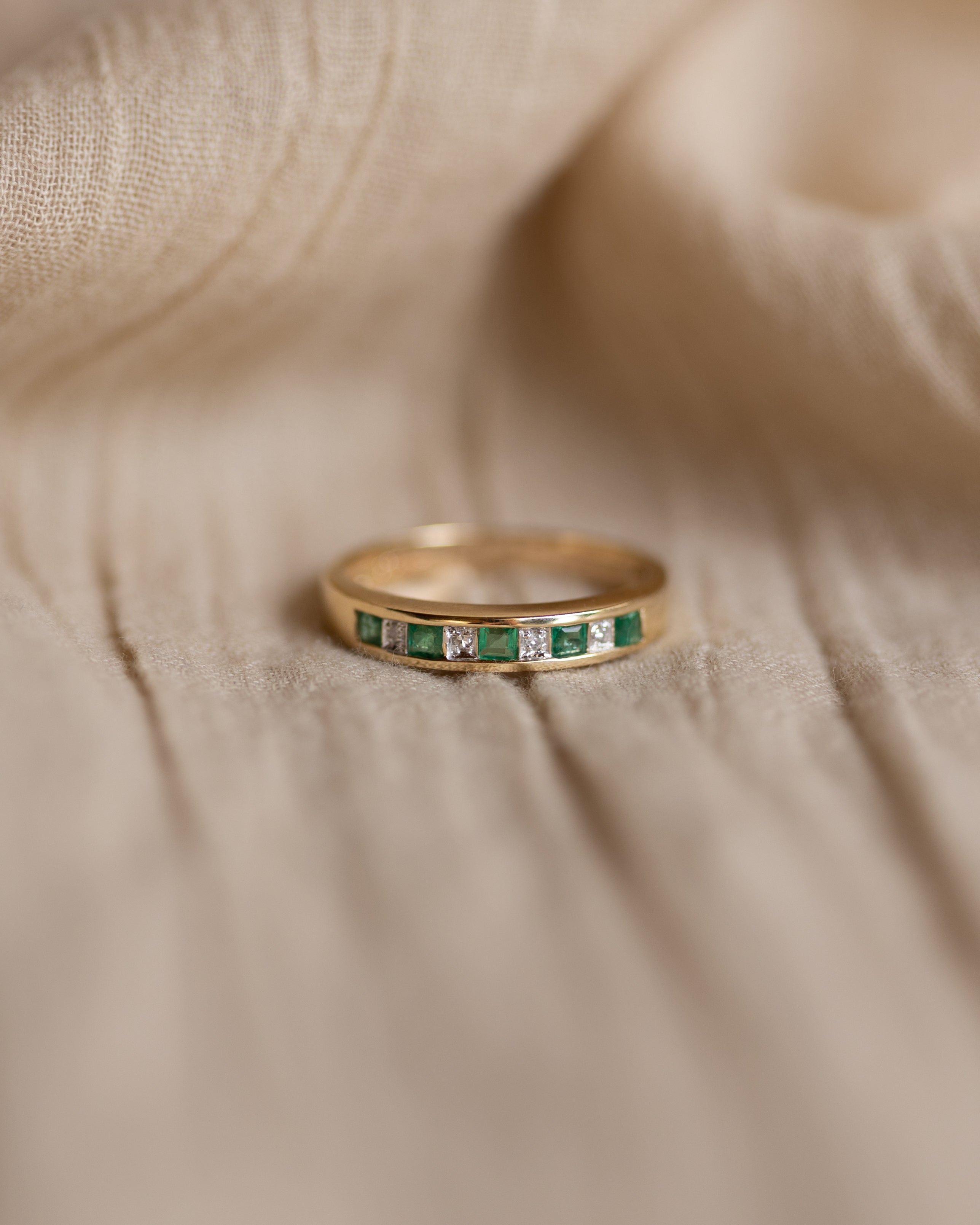 Letitia Vintage 9ct Gold Emerald & Diamond Half Eternity Ring