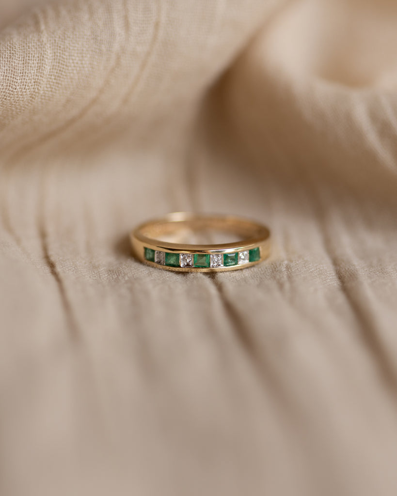 Letitia Vintage 9ct Gold Emerald & Diamond Half Eternity Ring