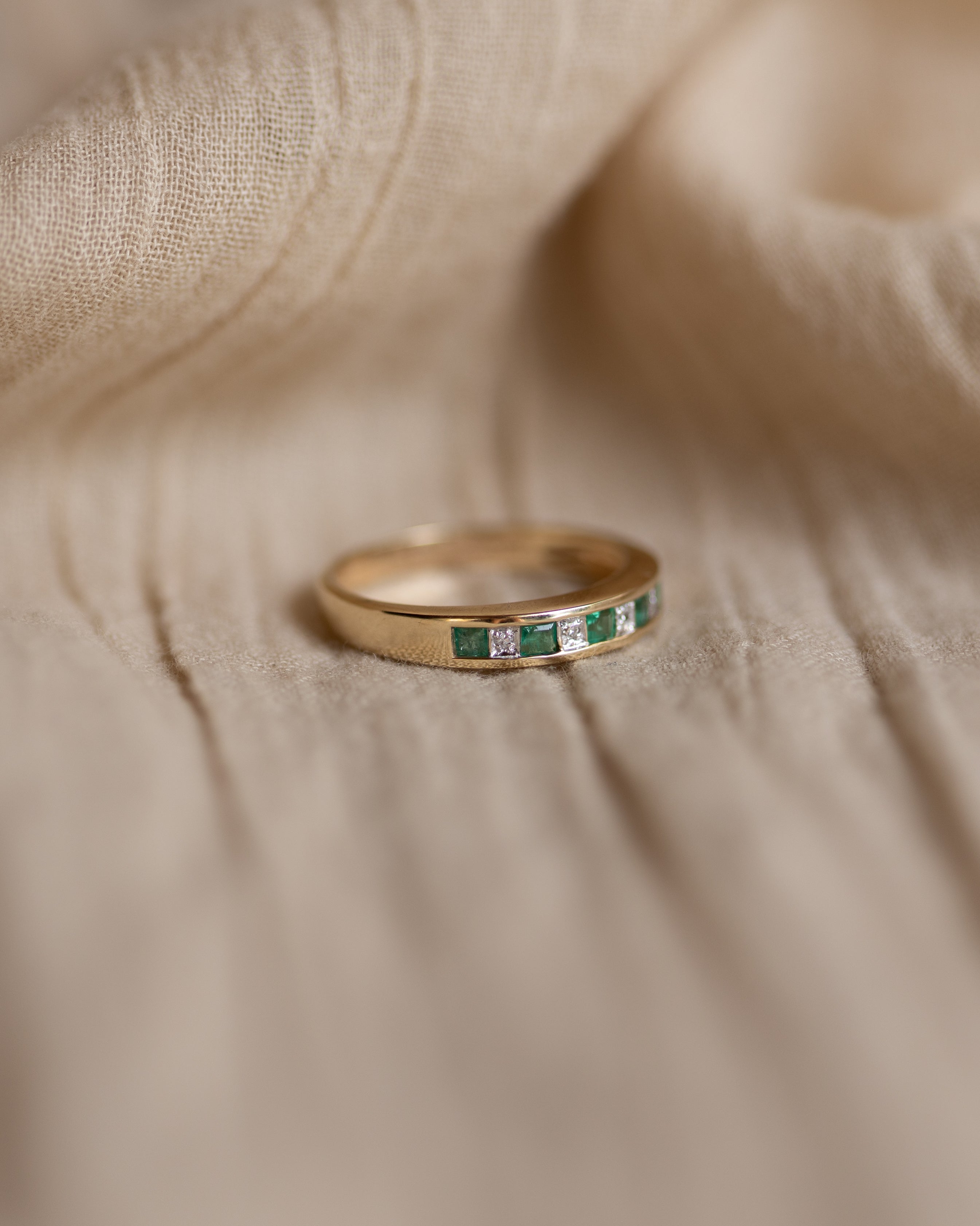 Letitia Vintage 9ct Gold Emerald & Diamond Half Eternity Ring
