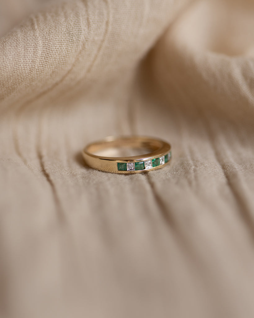 Letitia Vintage 9ct Gold Emerald & Diamond Half Eternity Ring