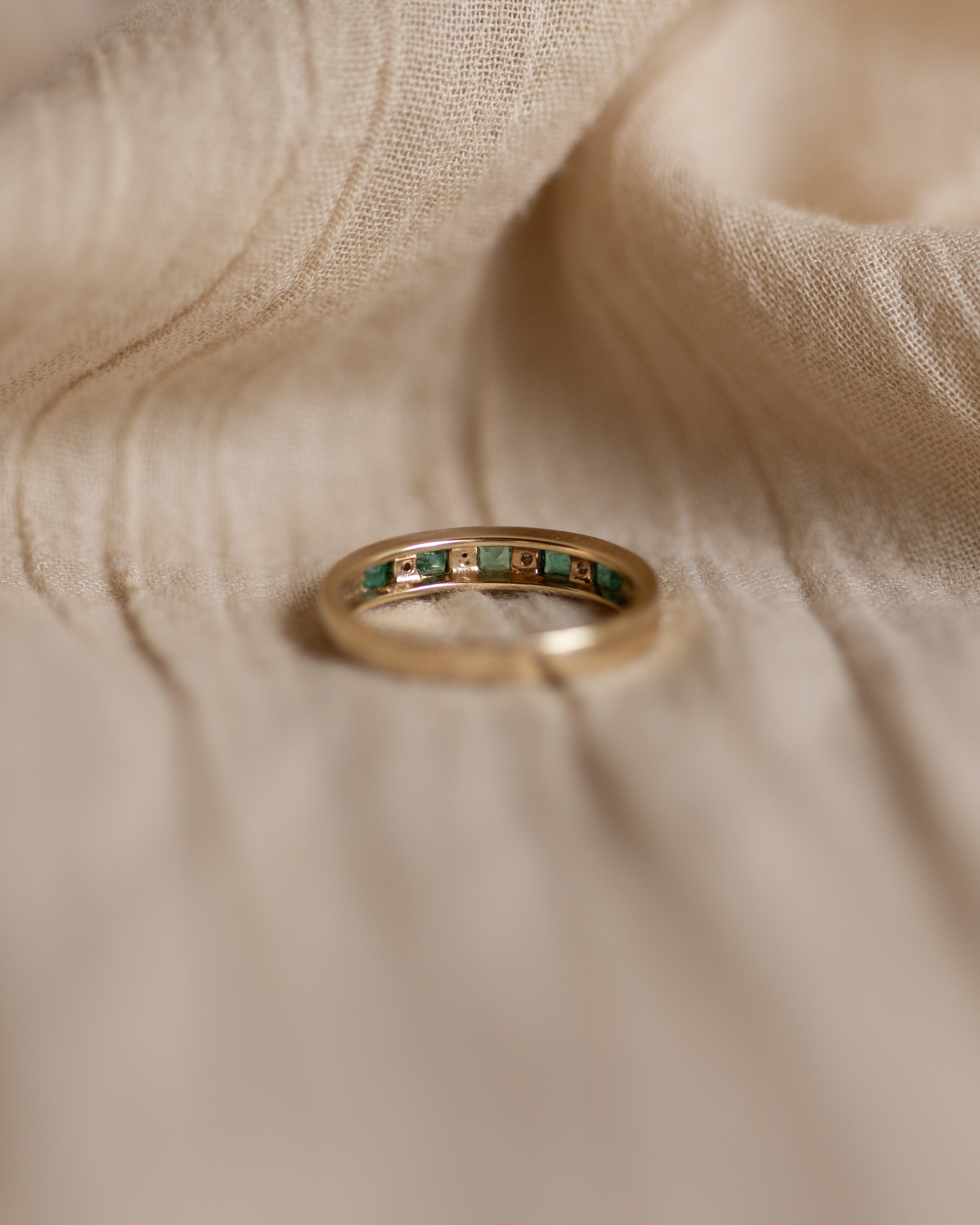 Letitia Vintage 9ct Gold Emerald & Diamond Half Eternity Ring