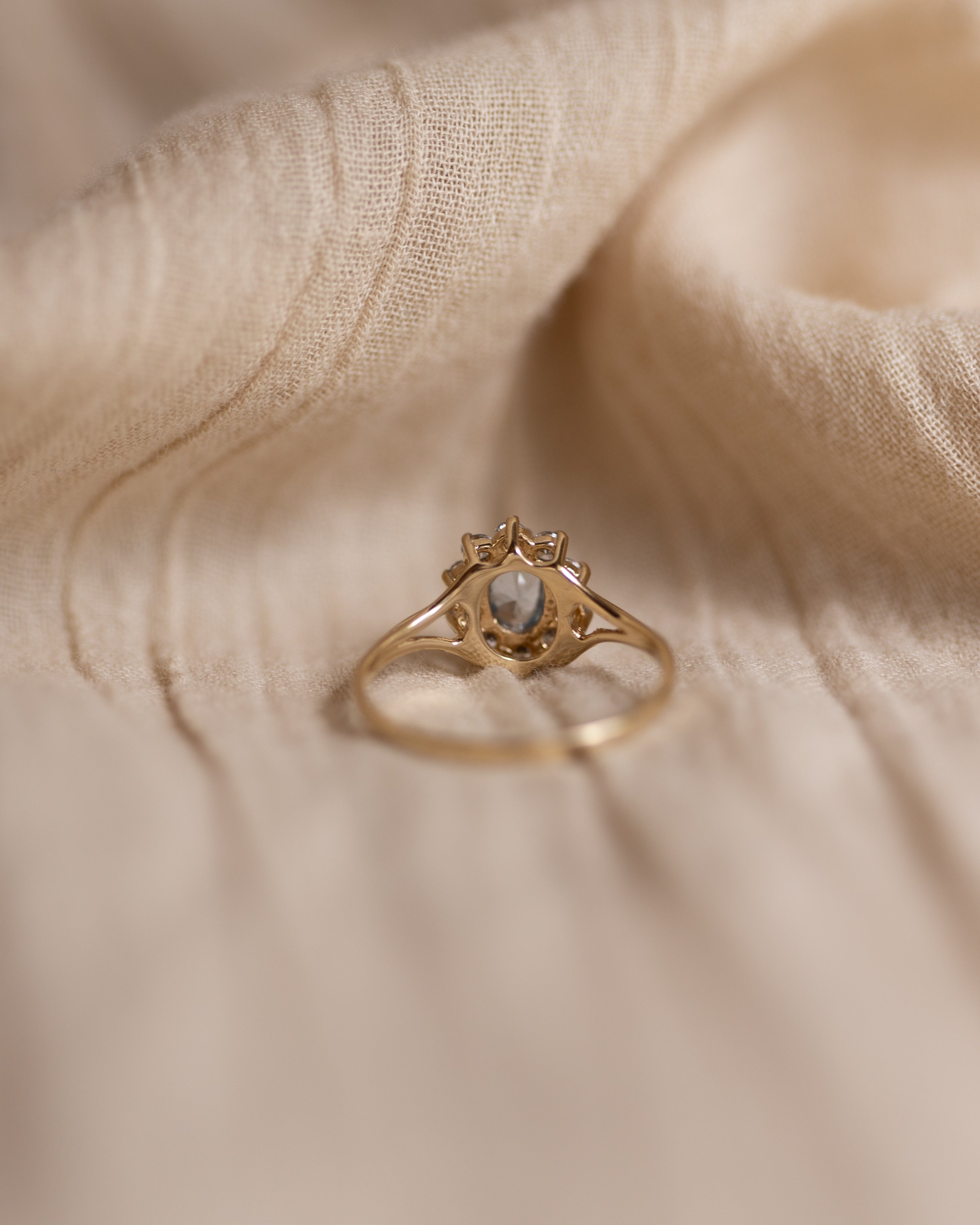 Tabitha Vintage 9ct Gold Aquamarine & CZ Cluster Ring