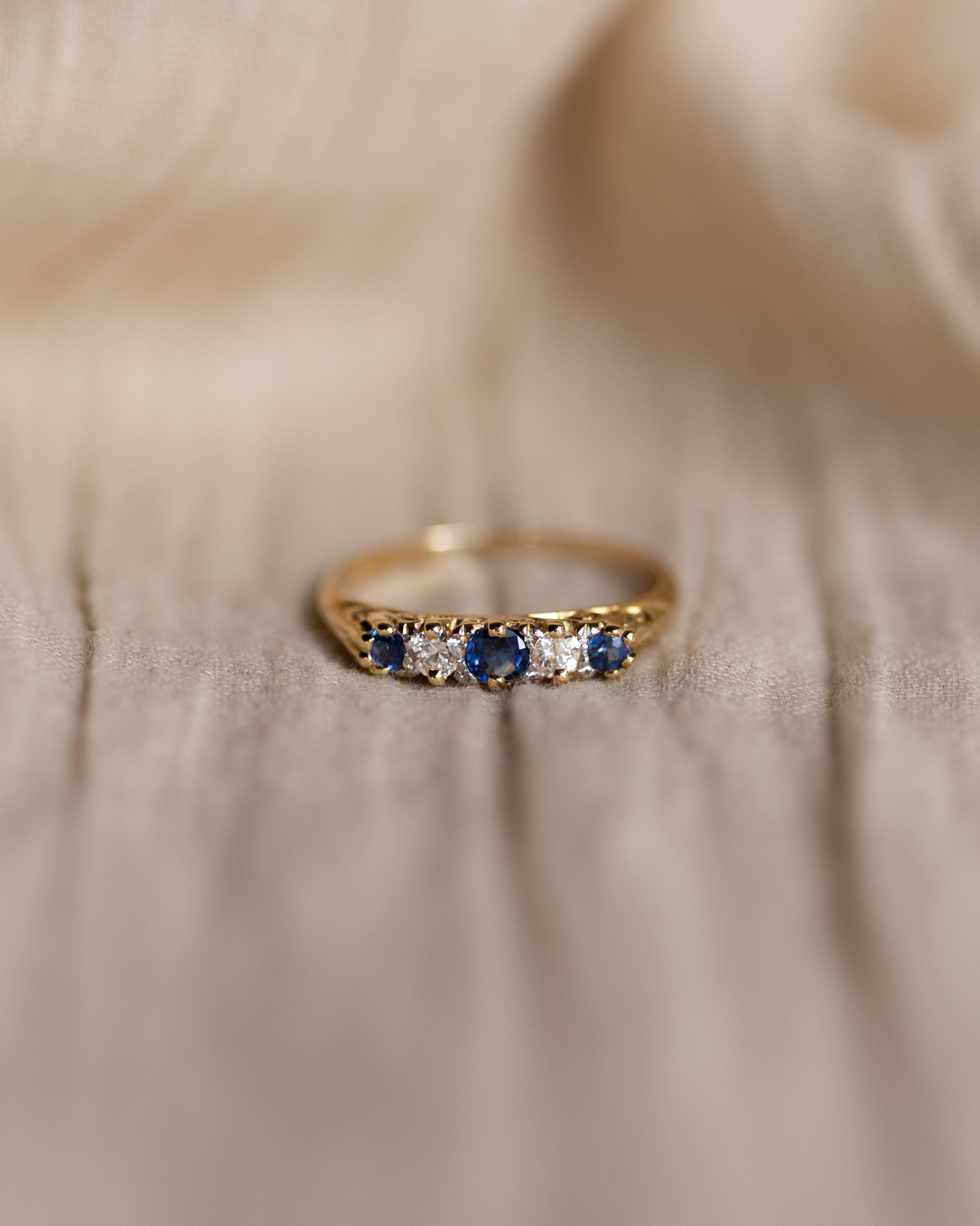 Mabel Vintage 18ct Gold Sapphire & Diamond Five Stone Ring