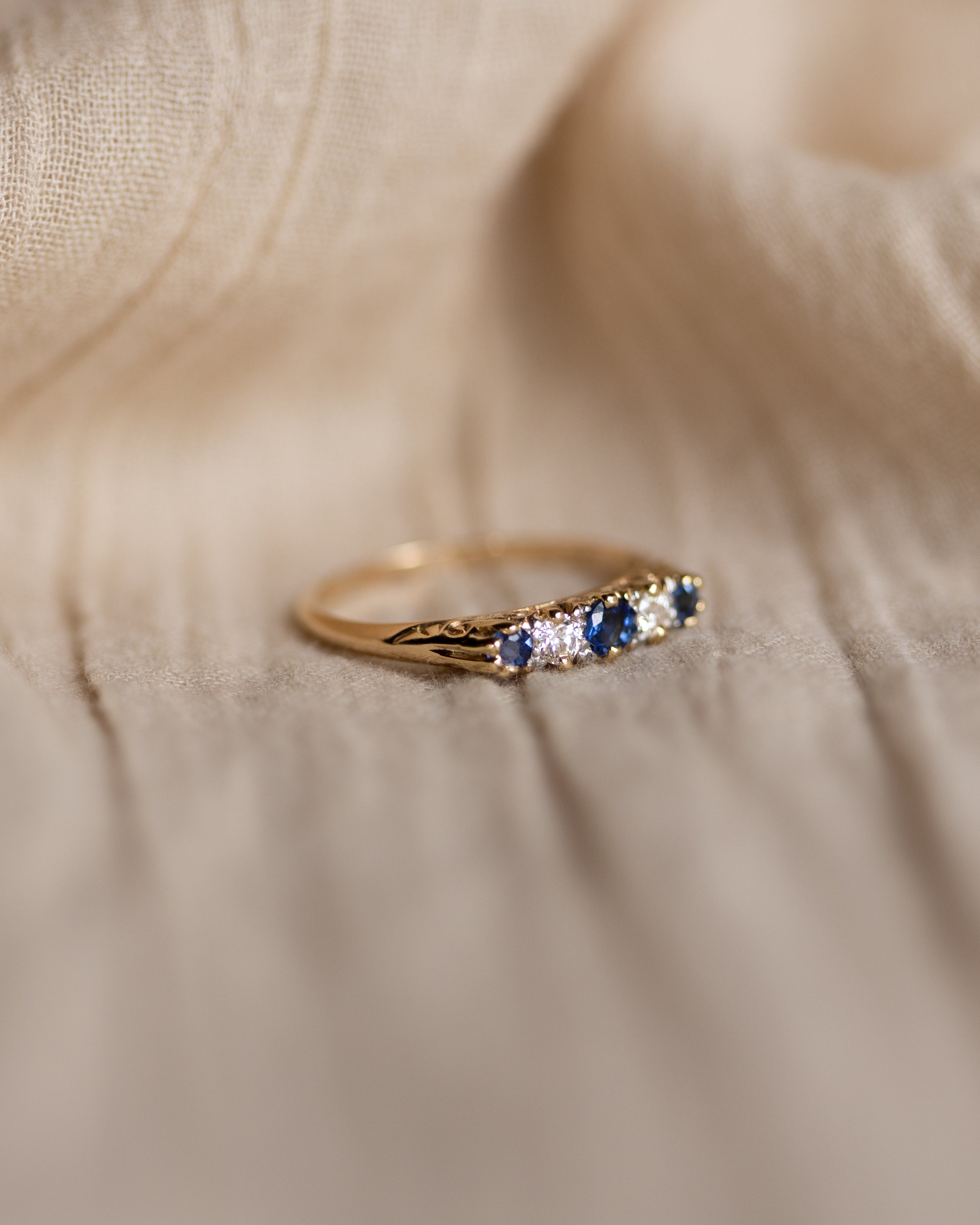 Mabel Vintage 18ct Gold Sapphire & Diamond Five Stone Ring