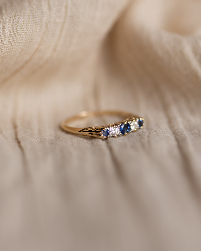 Mabel Vintage 18ct Gold Sapphire & Diamond Five Stone Ring