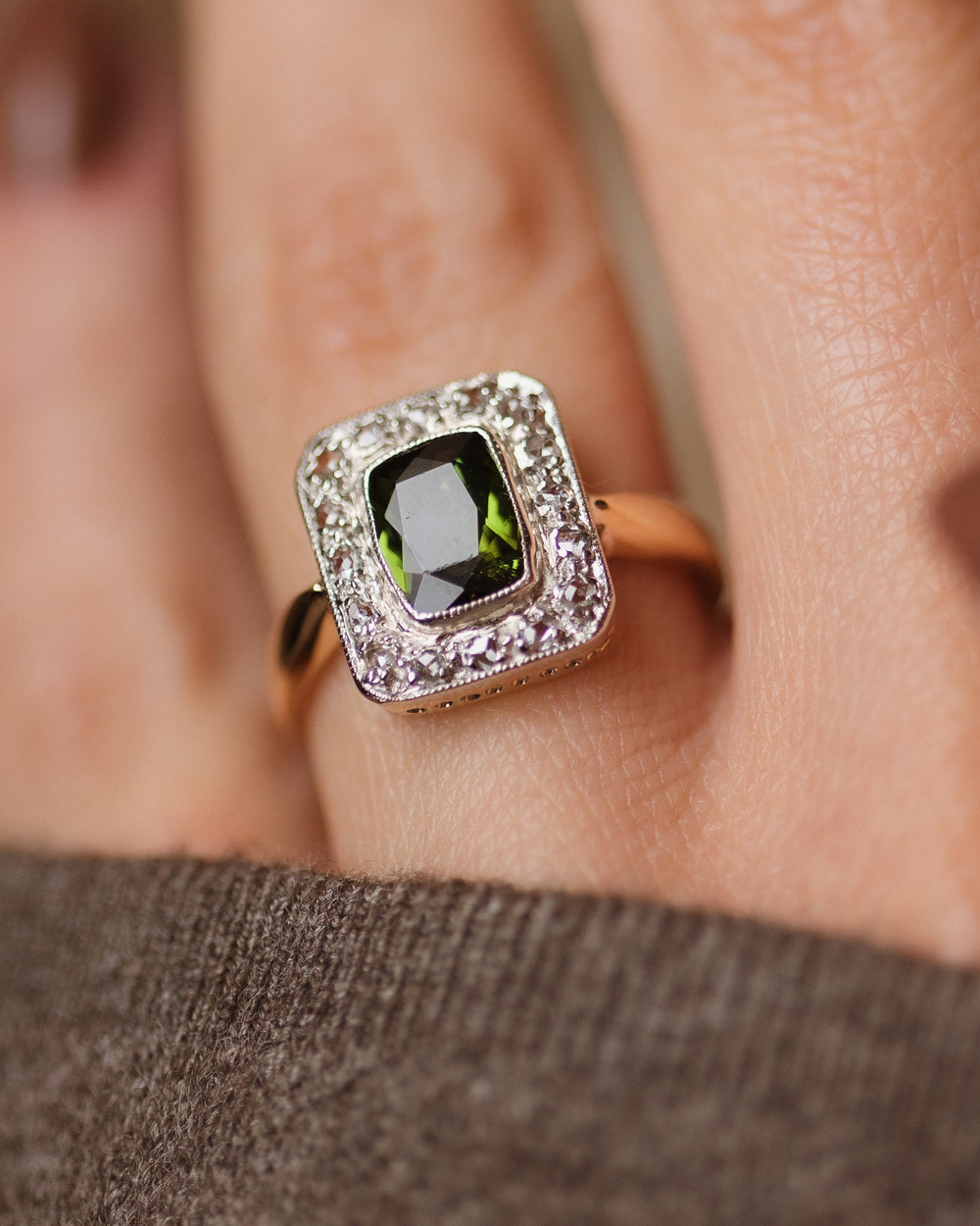 Marguerite Antique 18ct Gold Tourmaline & Diamond Cluster Ring