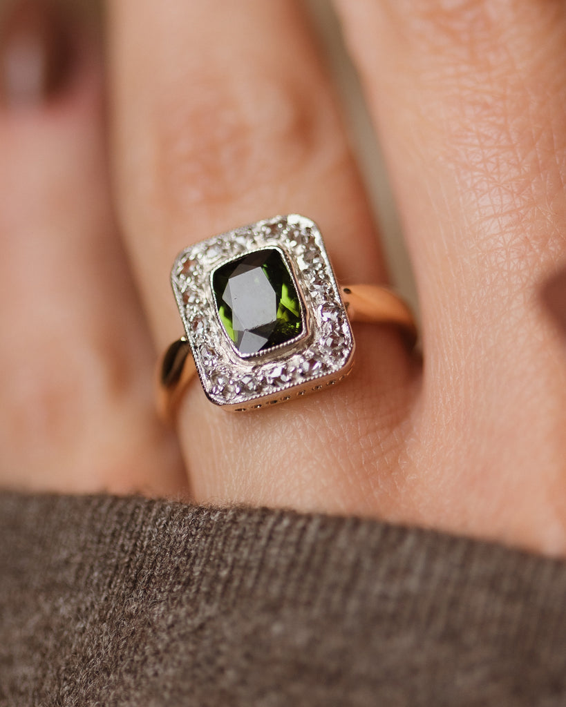 Marguerite Antique 18ct Gold Tourmaline & Diamond Cluster Ring