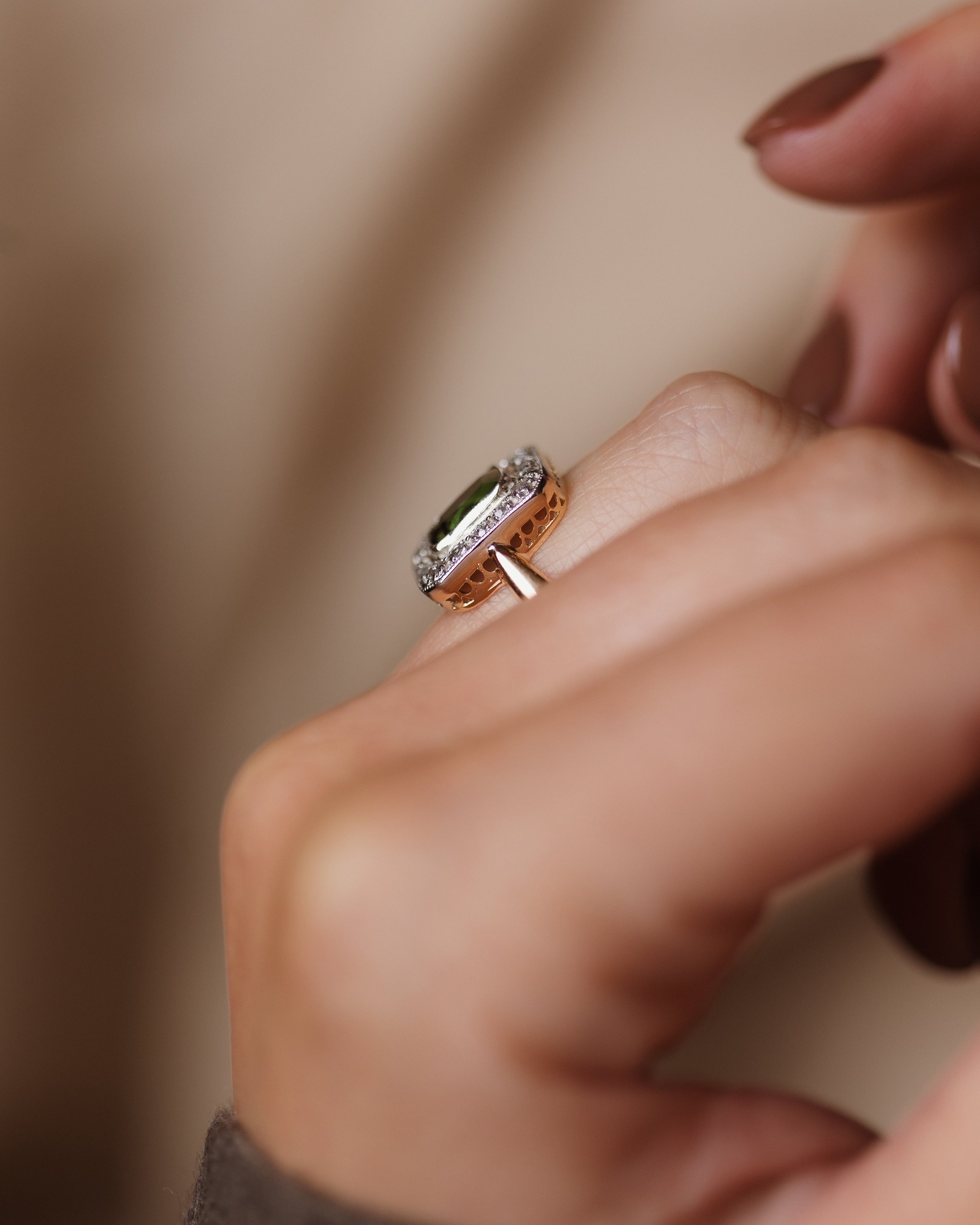 Marguerite Antique 18ct Gold Tourmaline & Diamond Cluster Ring