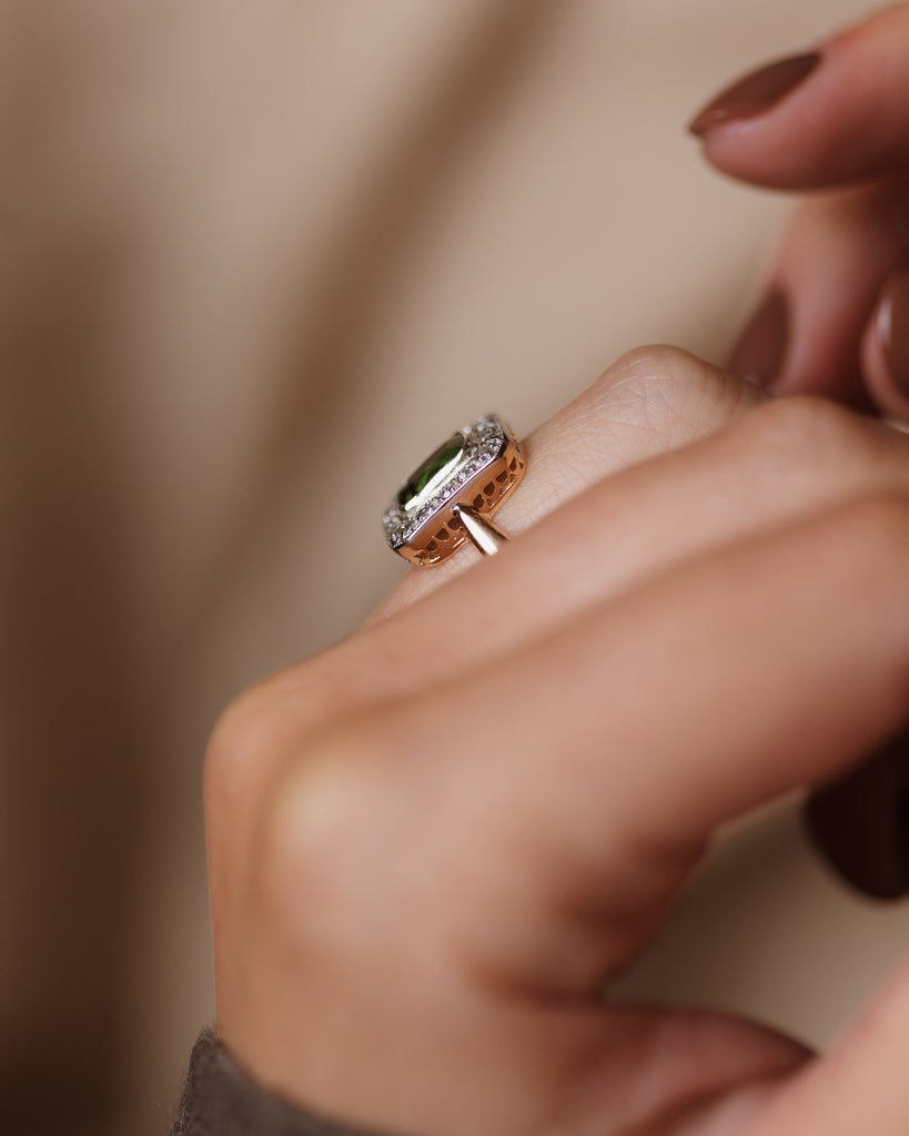 Marguerite Antique 18ct Gold Tourmaline & Diamond Cluster Ring