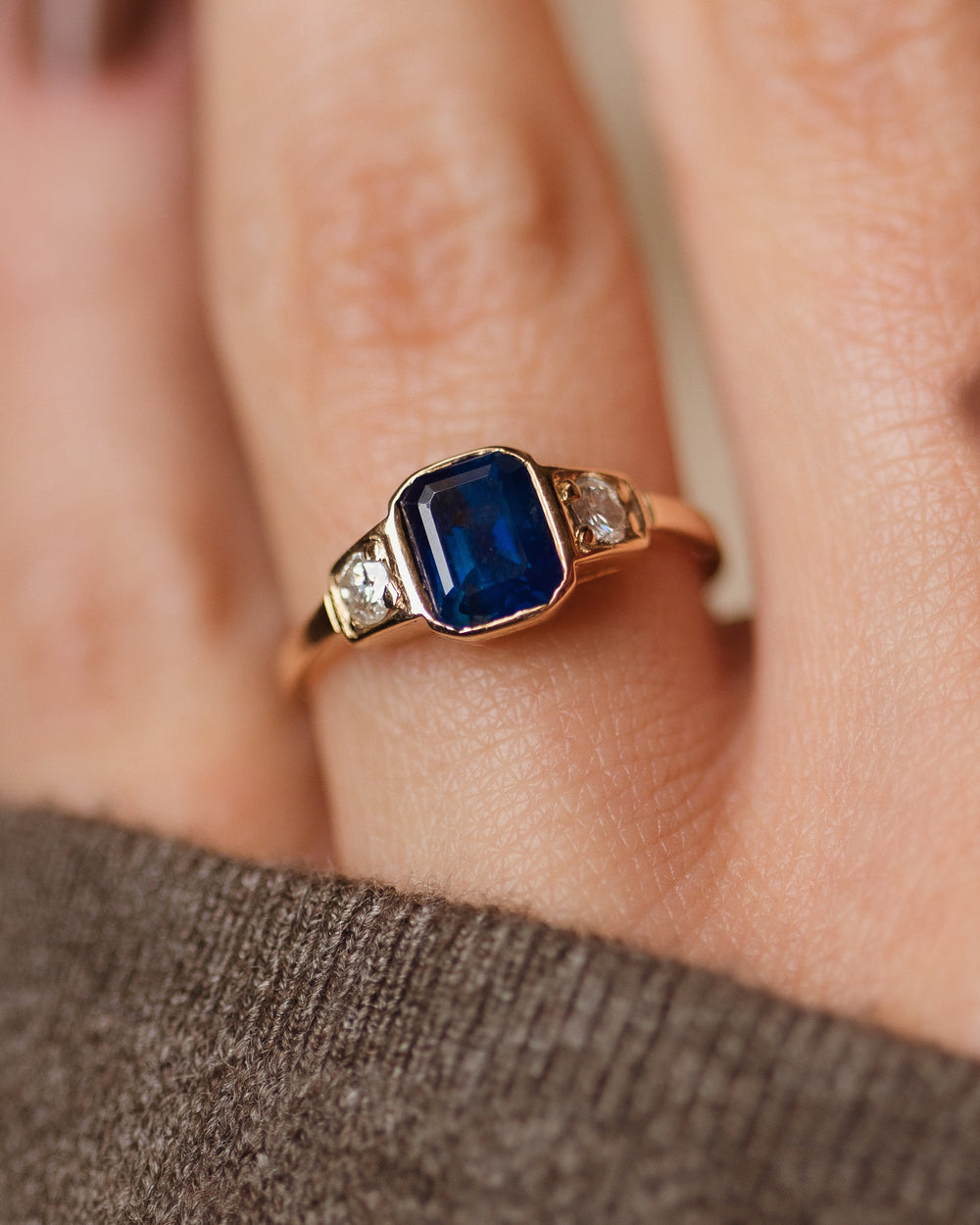 Rowan Antique 15ct Gold Sapphire & Diamond Trilogy Ring