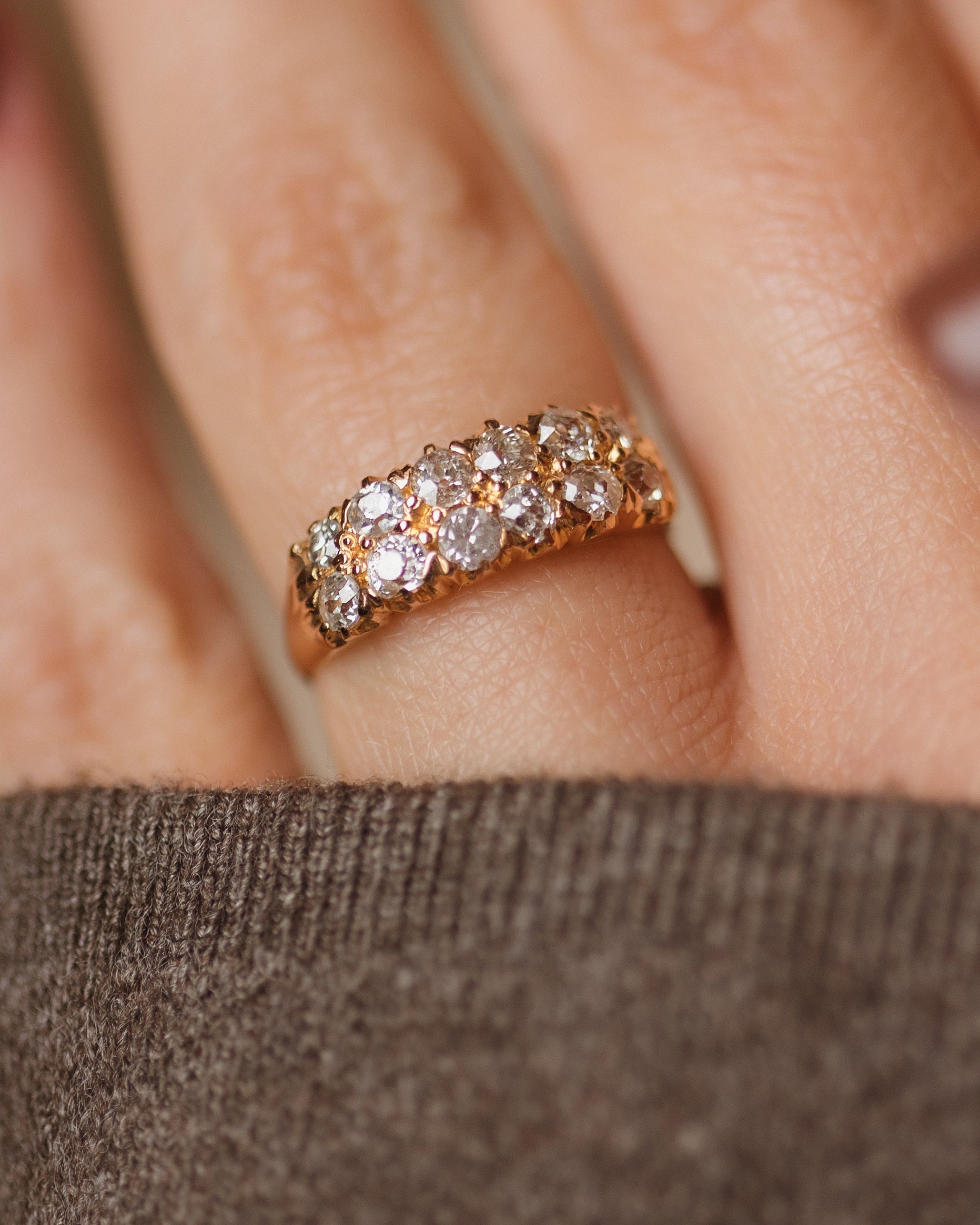 Alma Antique 18ct Gold Diamond Two Row Ring