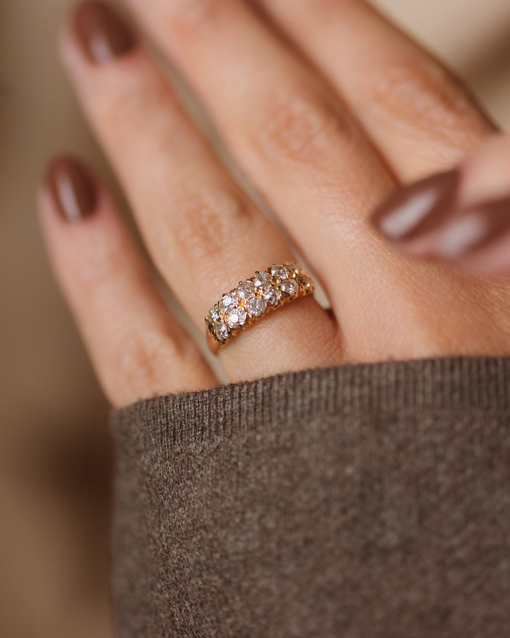 Alma Antique 18ct Gold Diamond Two Row Ring