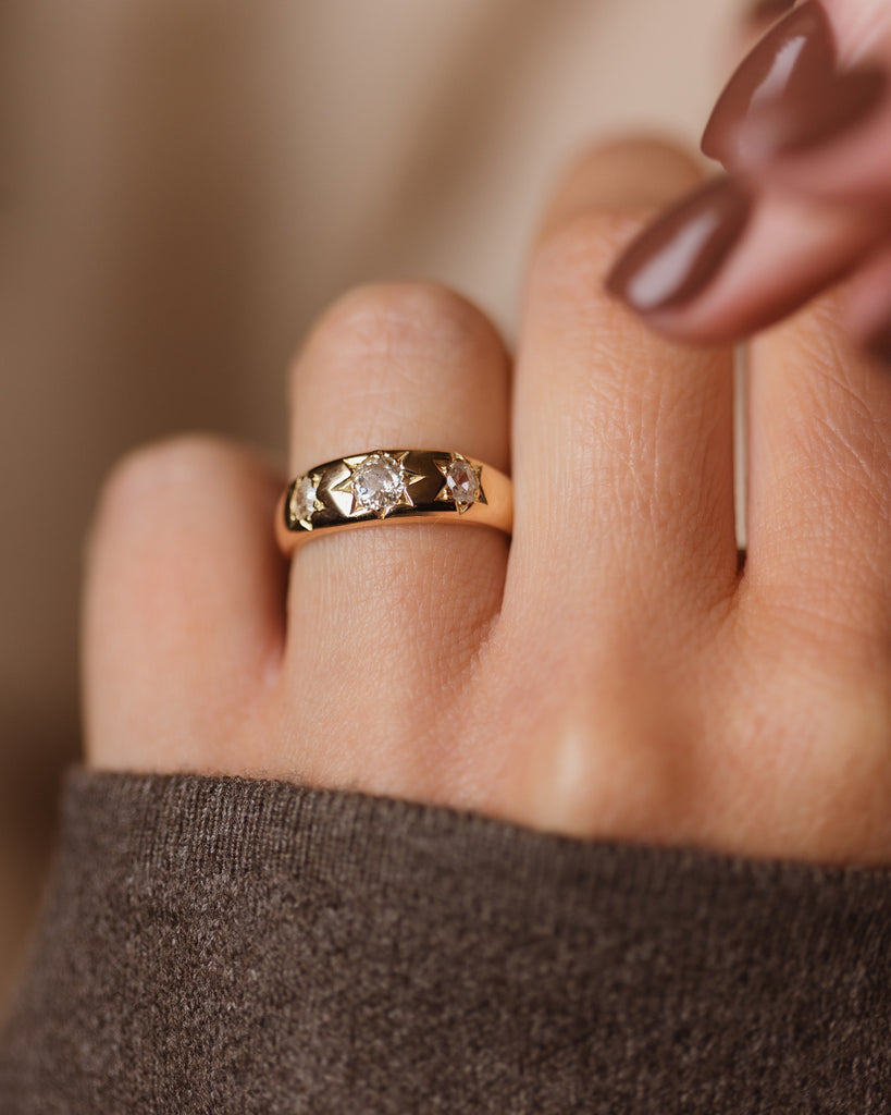 Margery Antique 18ct Gold Star Set Diamond Trilogy Ring