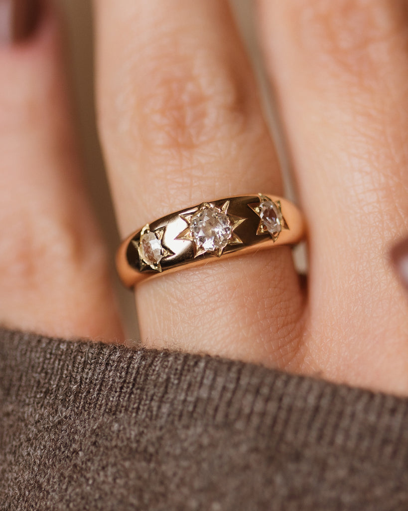 Margery Antique 18ct Gold Star Set Diamond Trilogy Ring