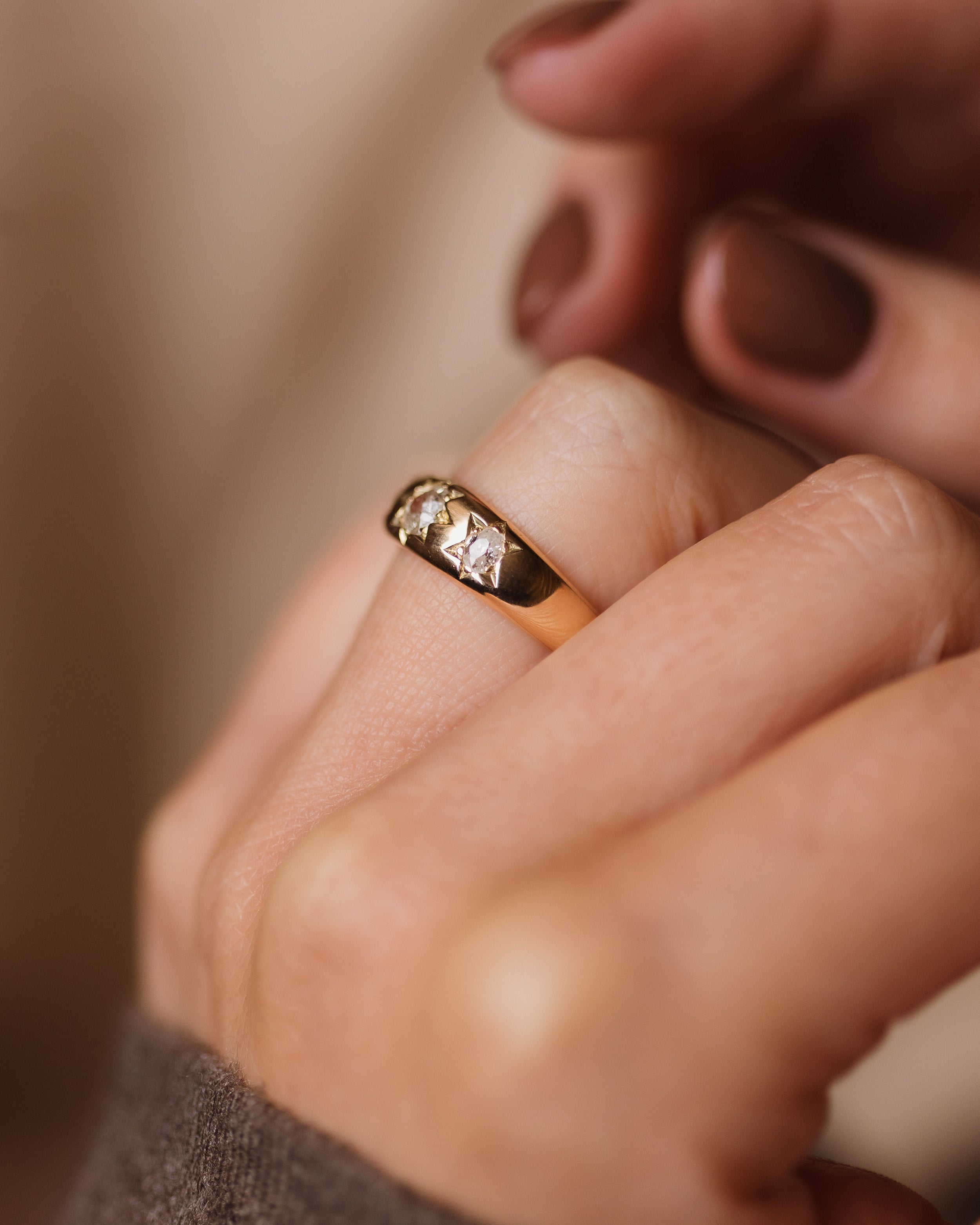 Margery Antique 18ct Gold Star Set Diamond Trilogy Ring