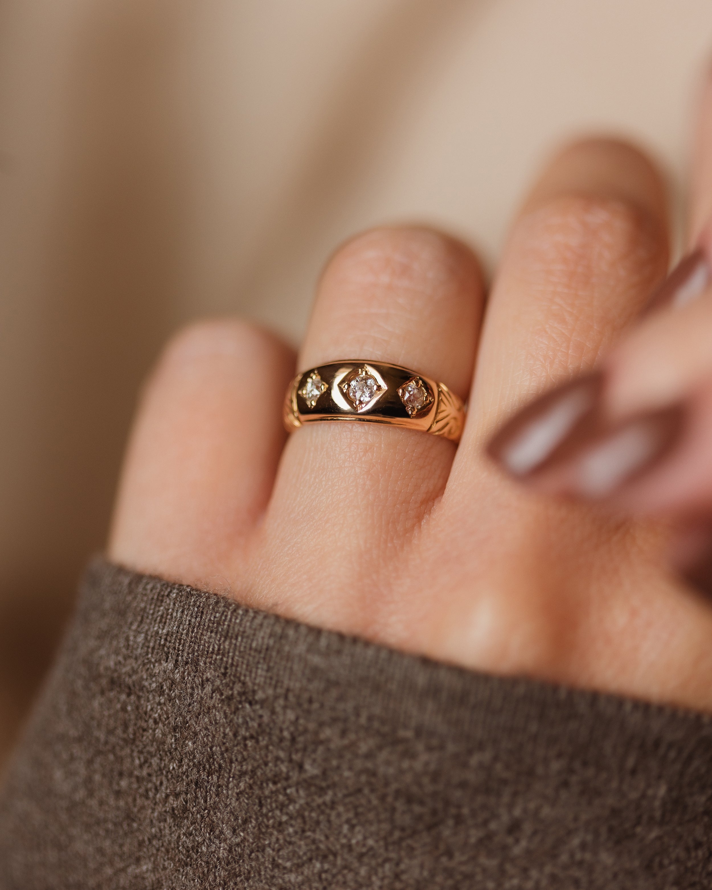 Image of Alyson 1889 Antique 18ct Gold Diamond Trilogy Ring