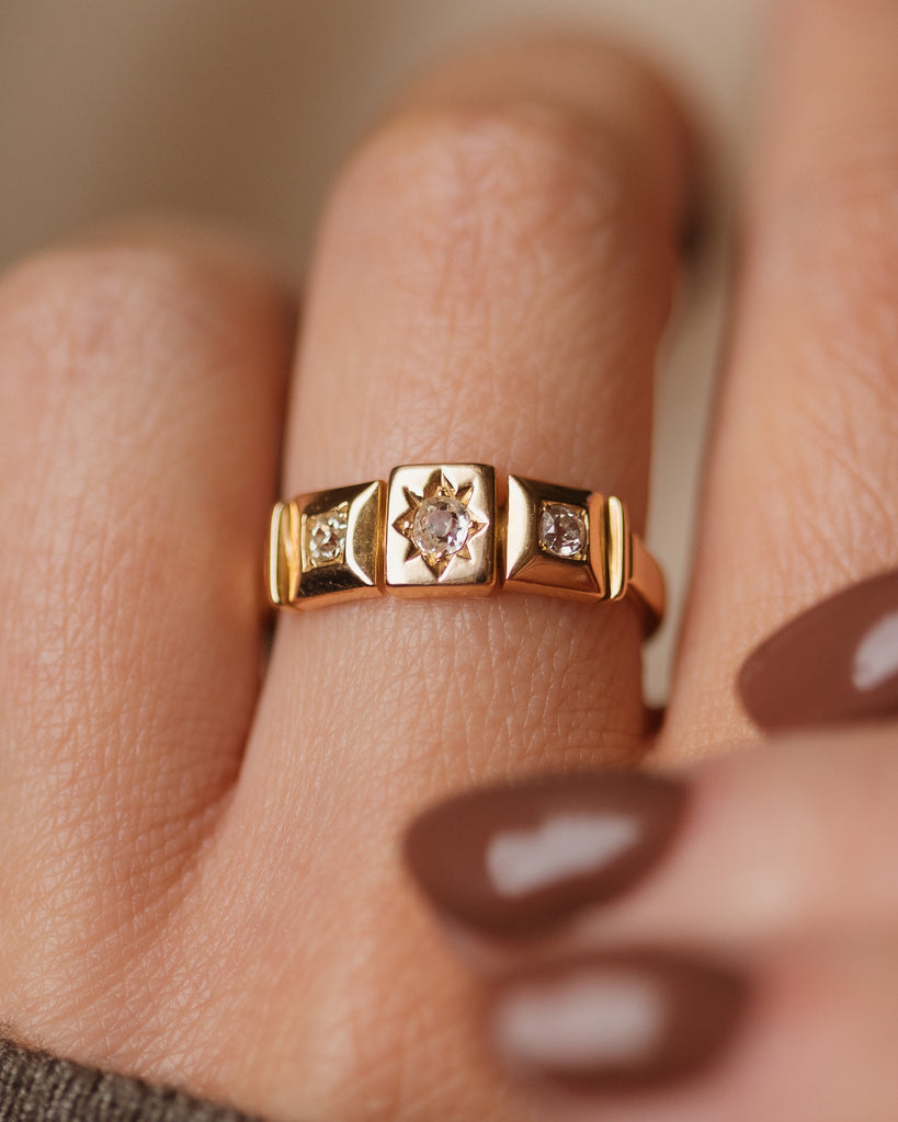 Audrey Antique 18ct Gold Star Set Diamond Trilogy Ring