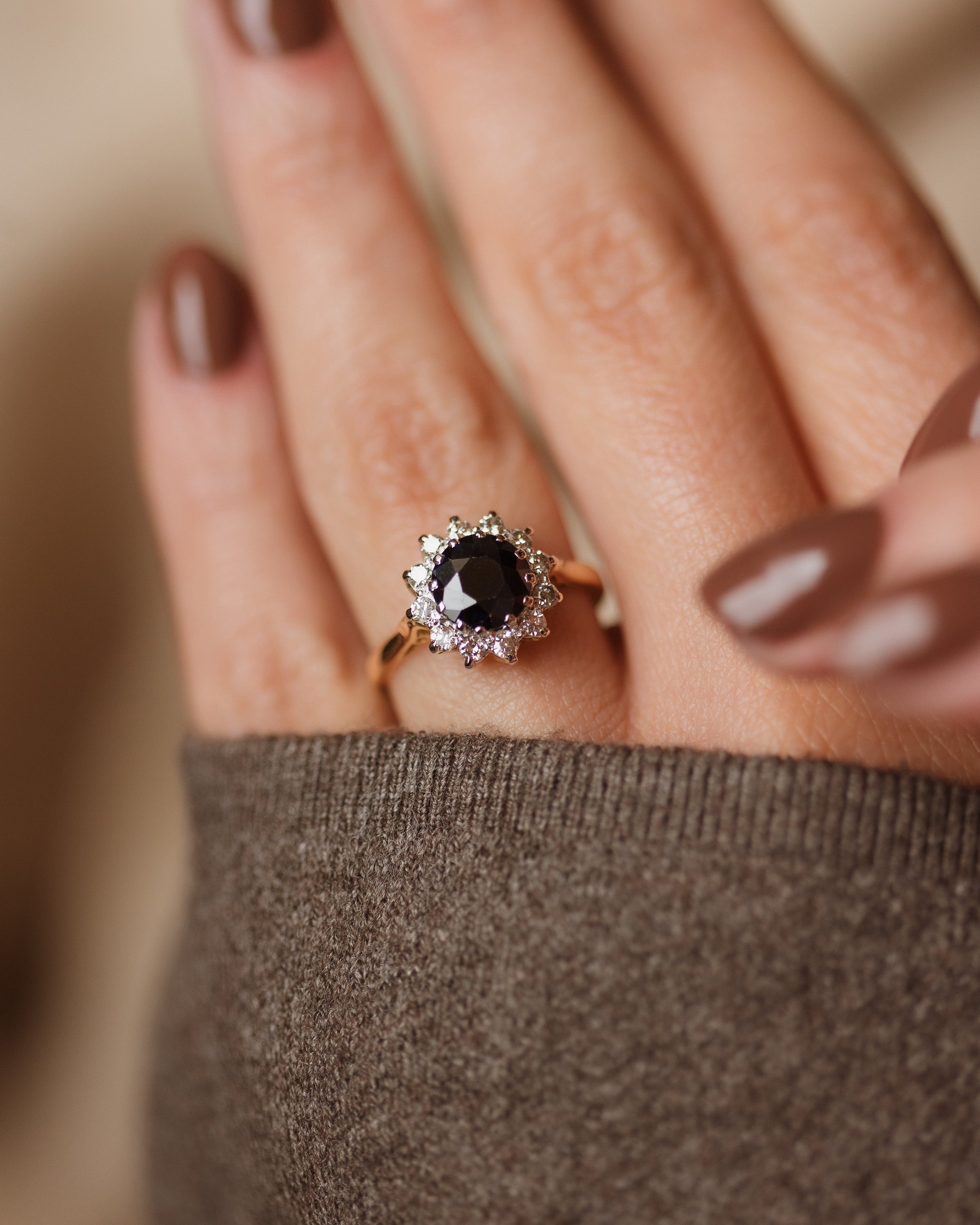 Elena Vintage 18ct Gold Sapphire & Diamond Cluster Ring