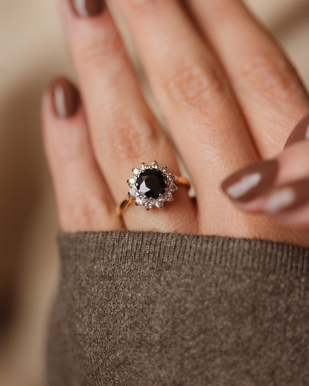 Elena Vintage 18ct Gold Sapphire & Diamond Cluster Ring