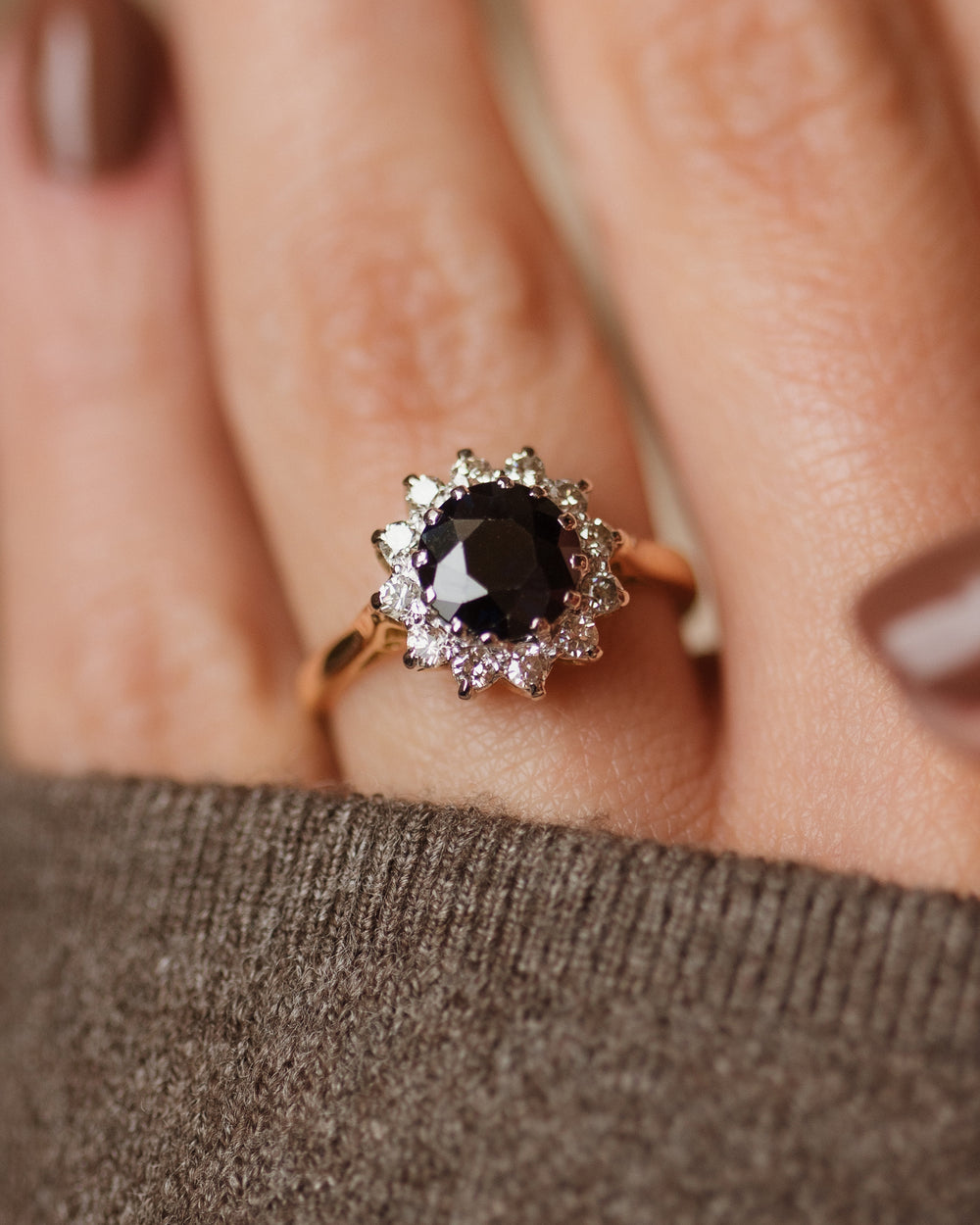 Elena Vintage 18ct Gold Sapphire & Diamond Cluster Ring