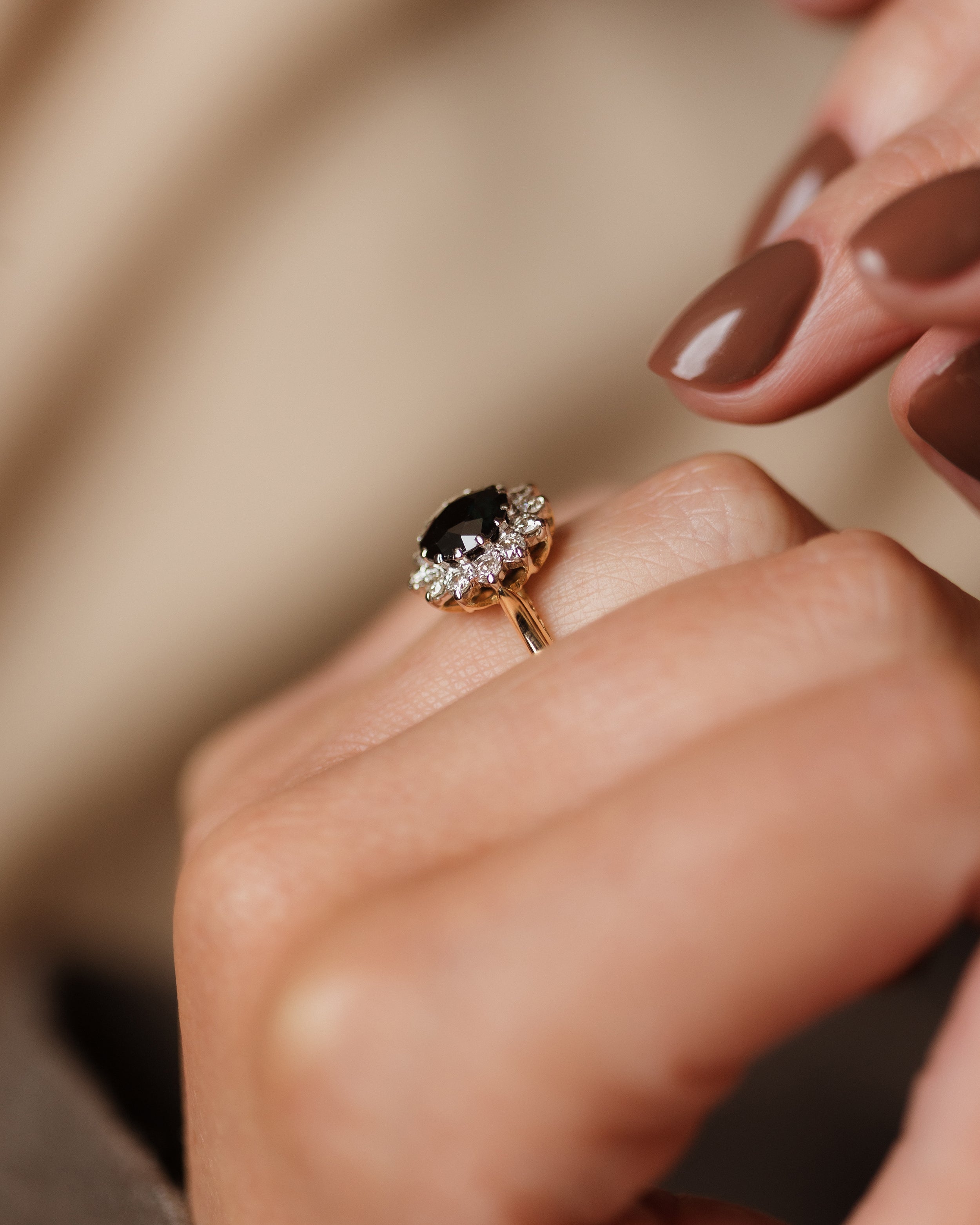 Elena Vintage 18ct Gold Sapphire & Diamond Cluster Ring