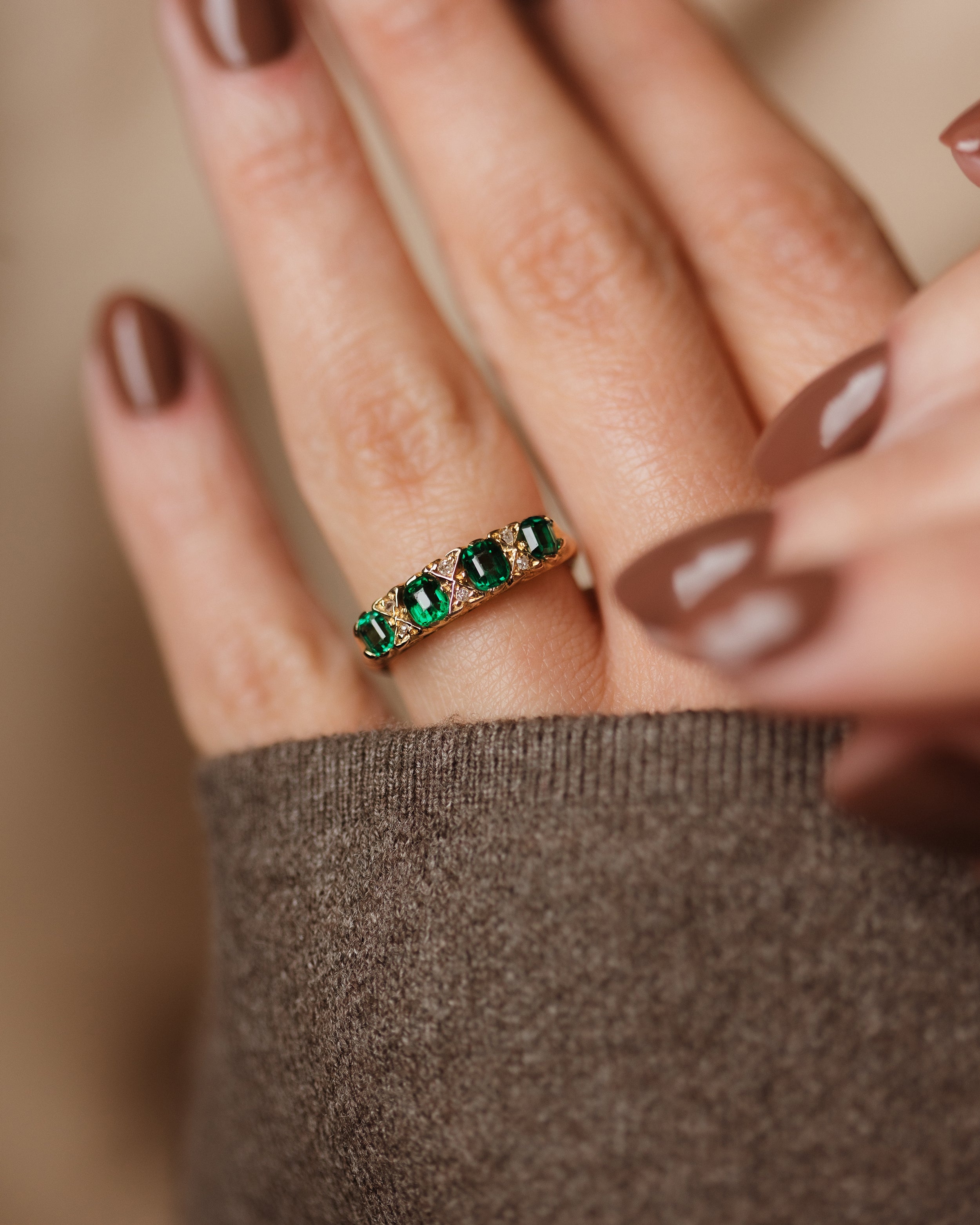 Image of Virginia 1904 Antique Edwardian 18ct Gold Emerald & Diamond Ring