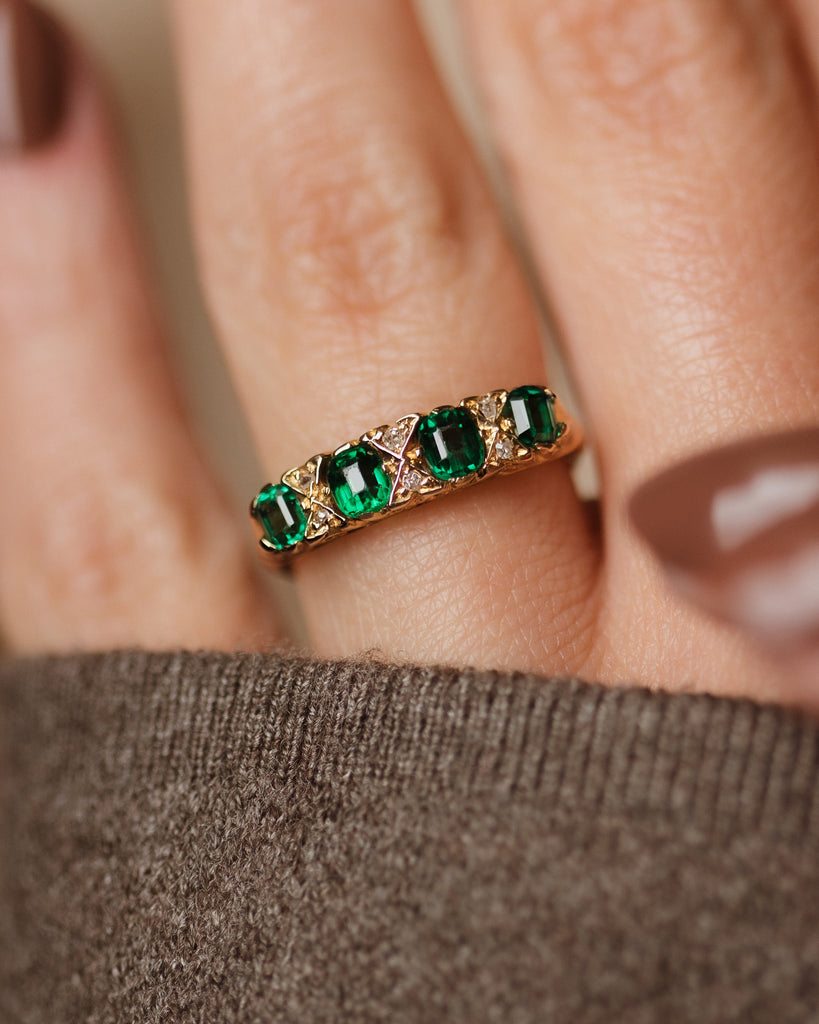 Virginia 1904 Antique Edwardian 18ct Gold Emerald & Diamond Ring