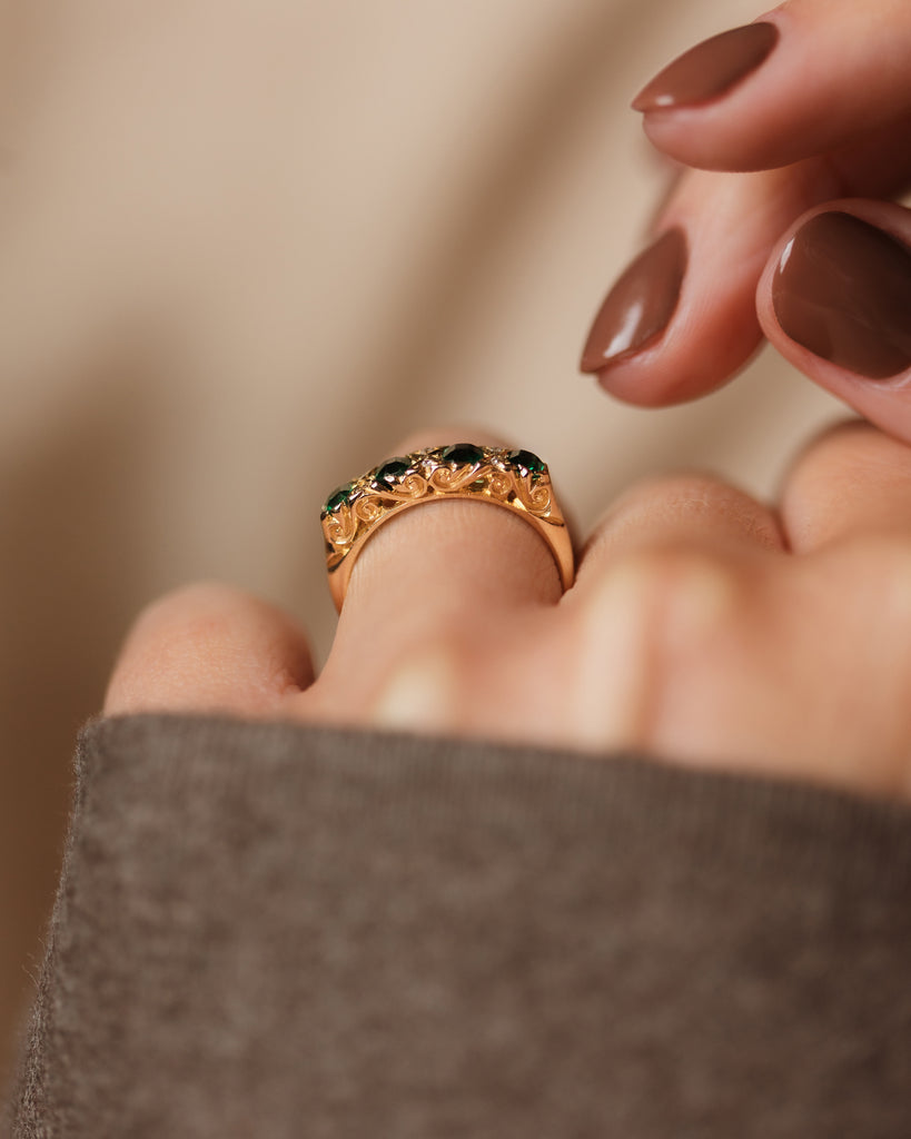 Virginia 1904 Antique Edwardian 18ct Gold Emerald & Diamond Ring
