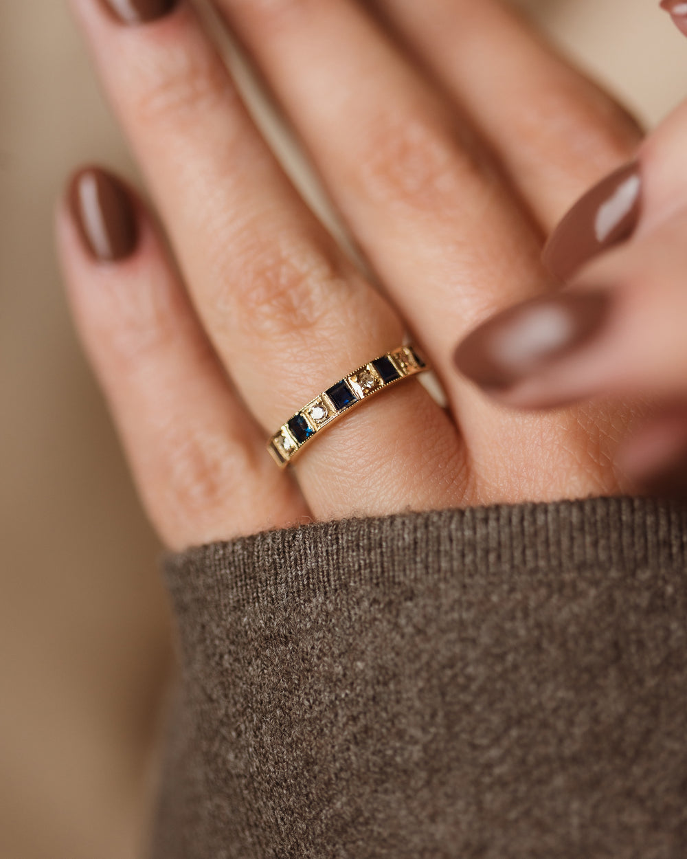 Cora 1976 Vintage 18ct Gold Sapphire & Diamond Half Eternity Ring